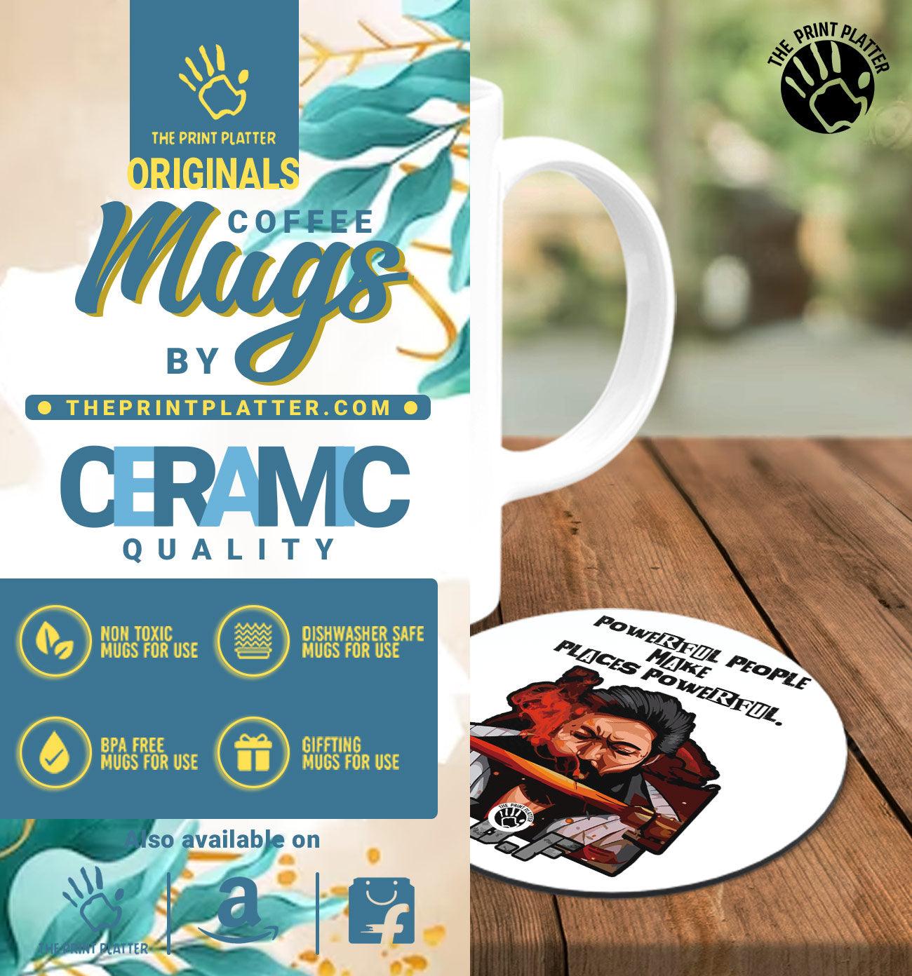 Powerful People Makes Places Powerful KGF Full Black cermic Coffee Mug With Tea Coster 330 ml, Microwave & Dishwasher Safe| TM-R58