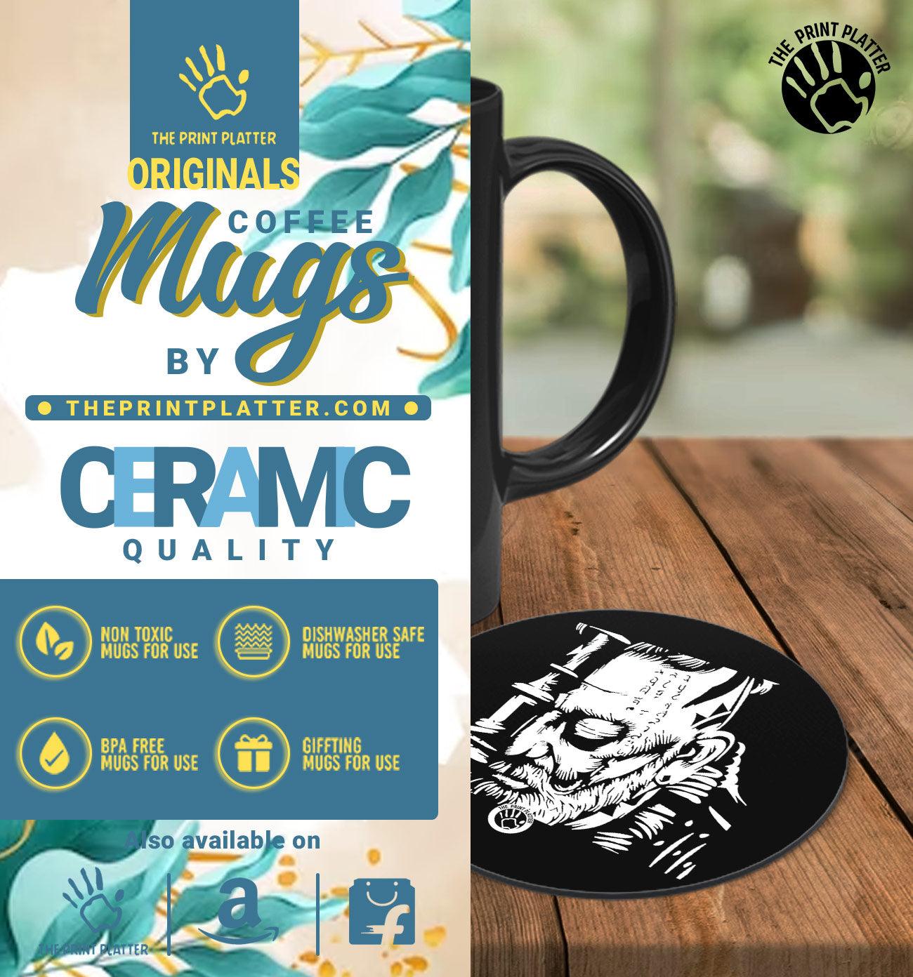 KGF Full Black cermic Coffee Mug With Tea Coster 330 ml, Microwave & Dishwasher Safe| TM-R59