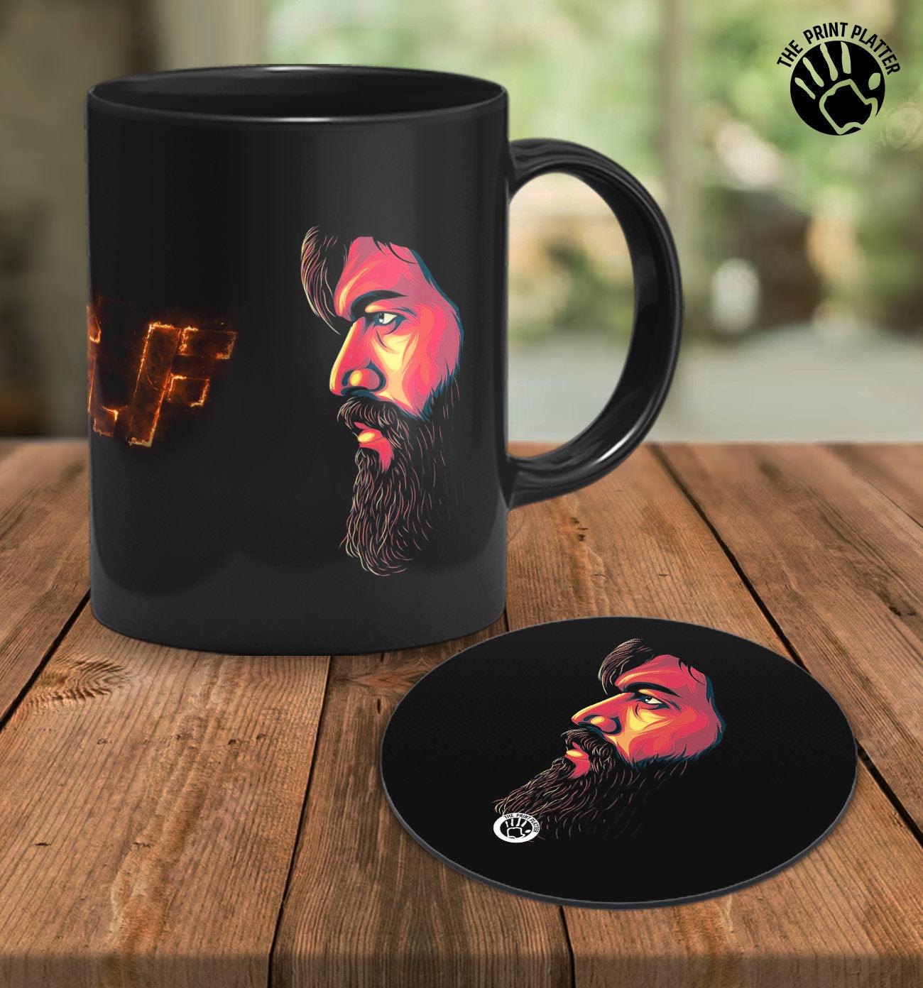 KGF Full Black cermic Coffee Mug With Tea Coster 330 ml, Microwave & Dishwasher Safe| TM-R60