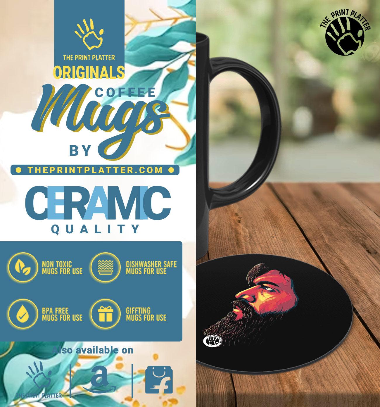 KGF Full Black cermic Coffee Mug With Tea Coster 330 ml, Microwave & Dishwasher Safe| TM-R60