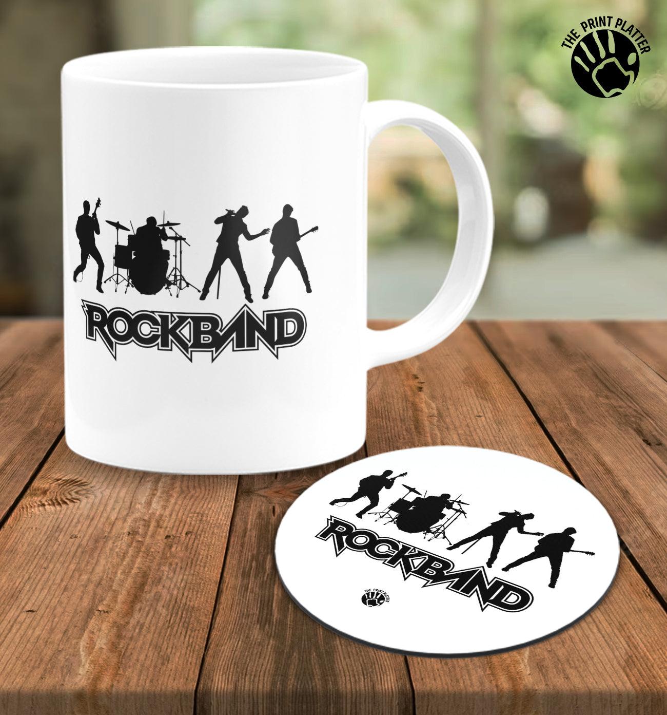 Rock Band White Cermic Coffee Mug With Tea Coster 330 ml, Microwave & Dishwasher Safe| TM-R90