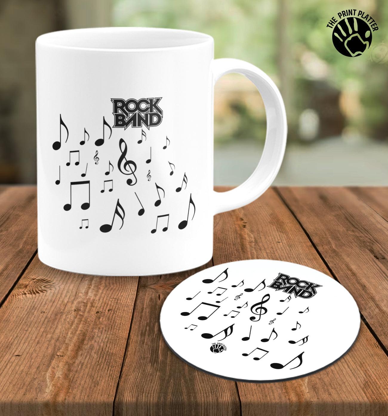 Rock Band White Cermic Coffee Mug With Tea Coster 330 ml, Microwave & Dishwasher Safe| TM-R91