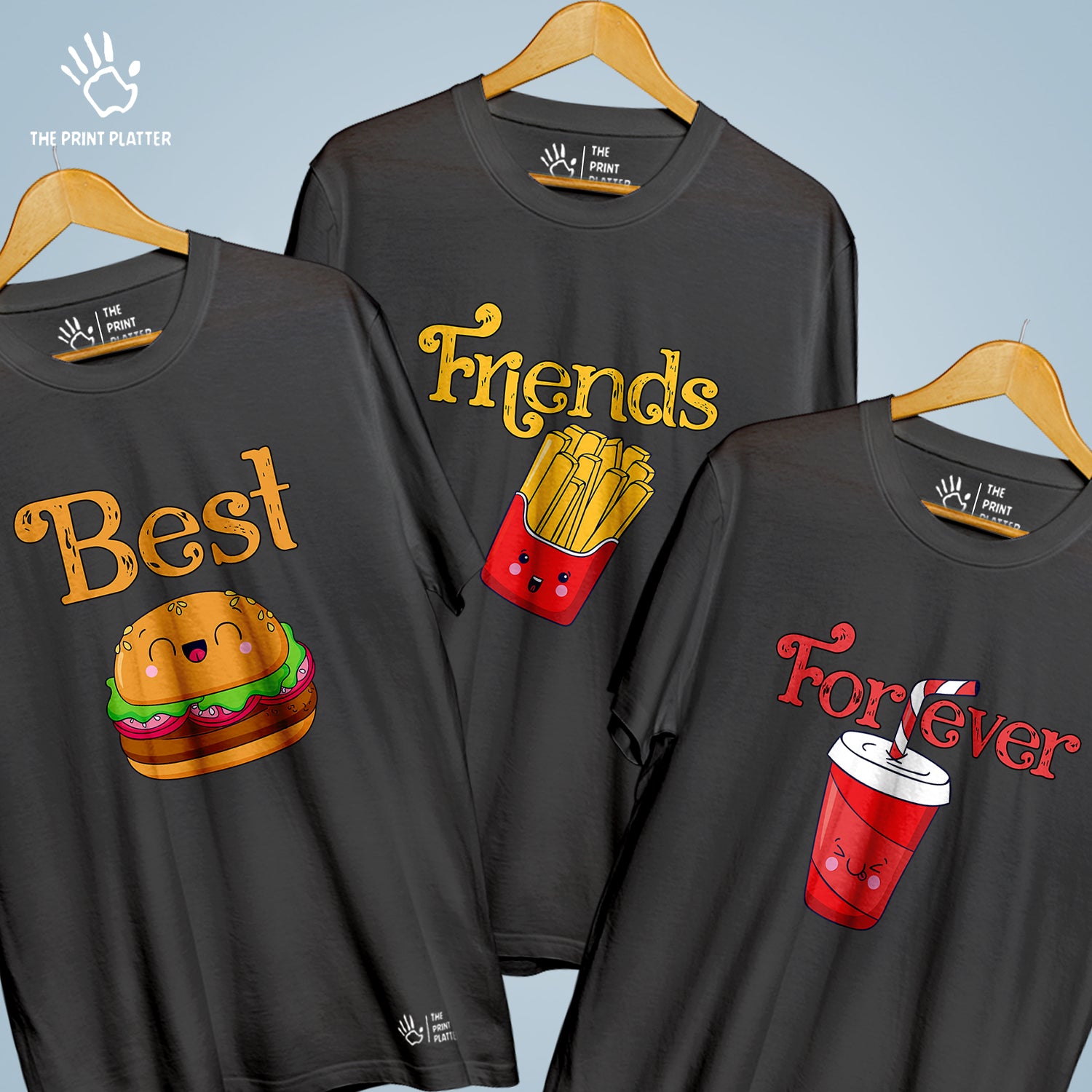 Best Friends Forever Cotton Bio Wash 180gsm T-shirt | 3Combo-FriendshipDay-1-BFF