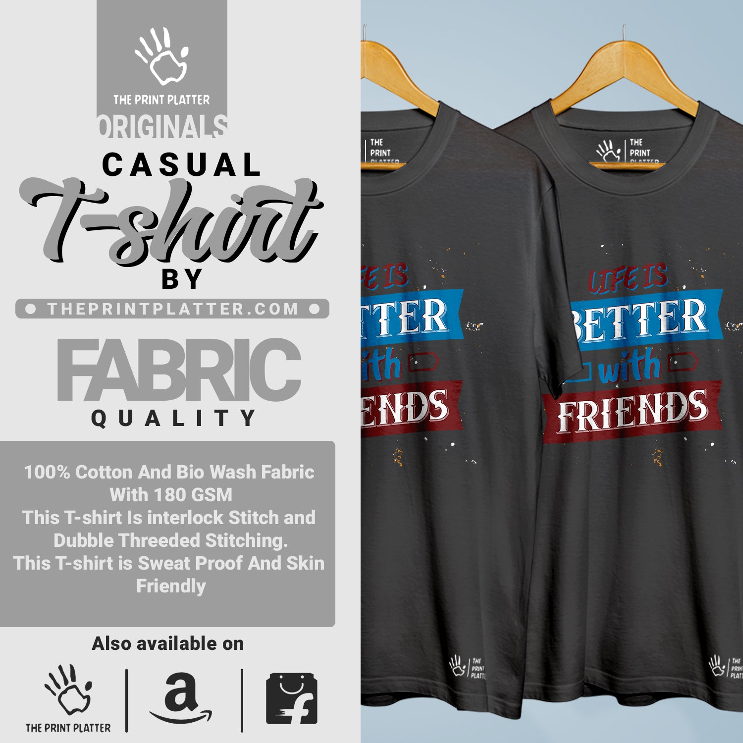 Life Is Better With Friends Cotton Bio Wash 180gsm T-shirt | 3Combo-FriendshipDay-10-LBWF