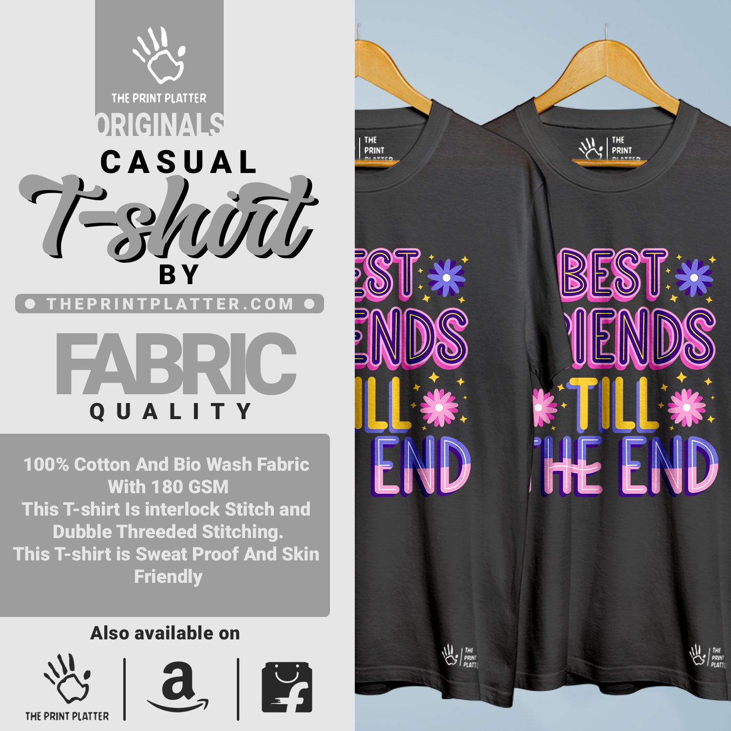 Best Friends Till The End Cotton Bio Wash 180gsm T-shirt | 3Combo-FriendshipDay-12-BFTTE