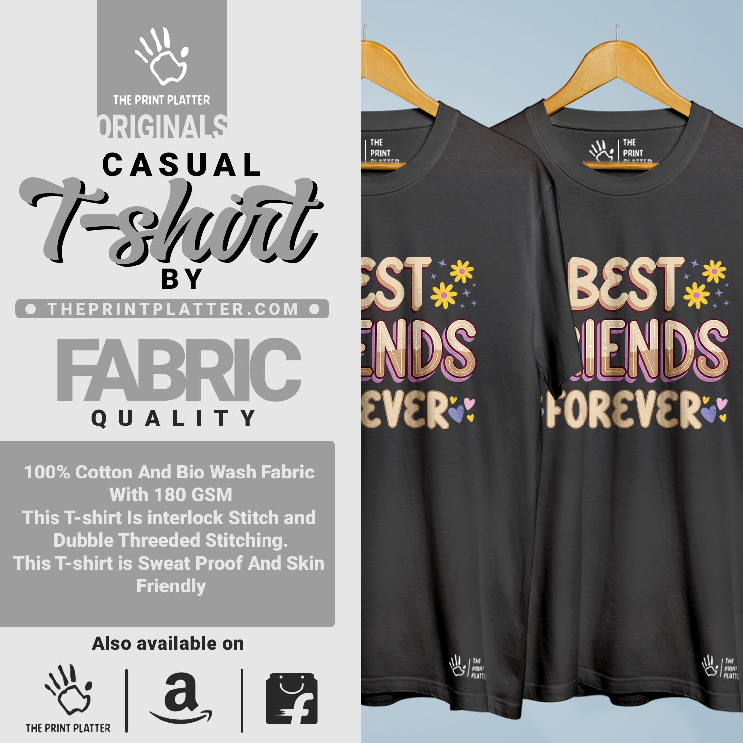 Best Friends Forever Cotton Bio Wash 180gsm T-shirt | 3Combo-FriendshipDay-13-BFF