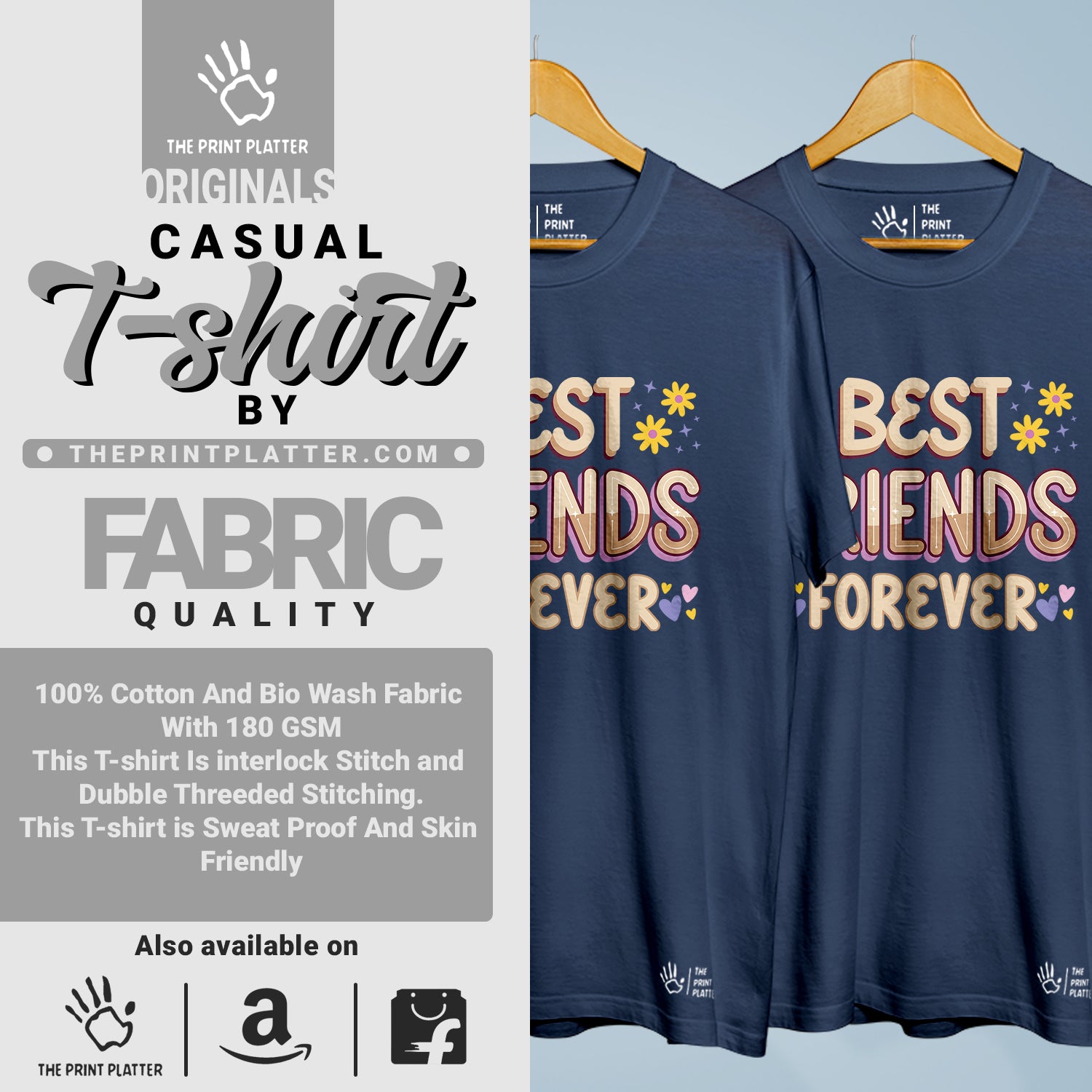 Best Friends Forever Cotton Bio Wash 180gsm T-shirt | 3Combo-FriendshipDay-13-BFF