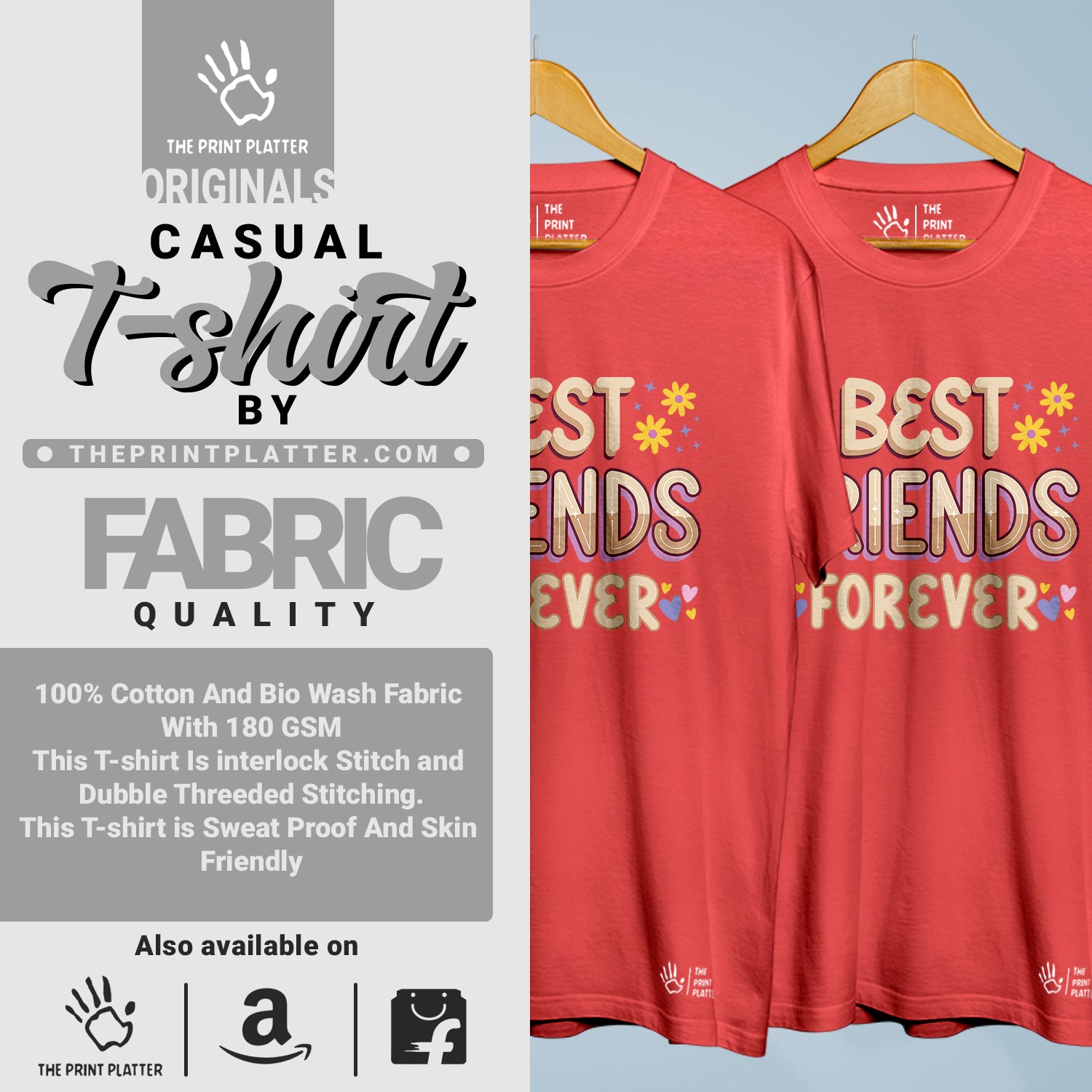 Best Friends Forever Cotton Bio Wash 180gsm T-shirt | 3Combo-FriendshipDay-13-BFF