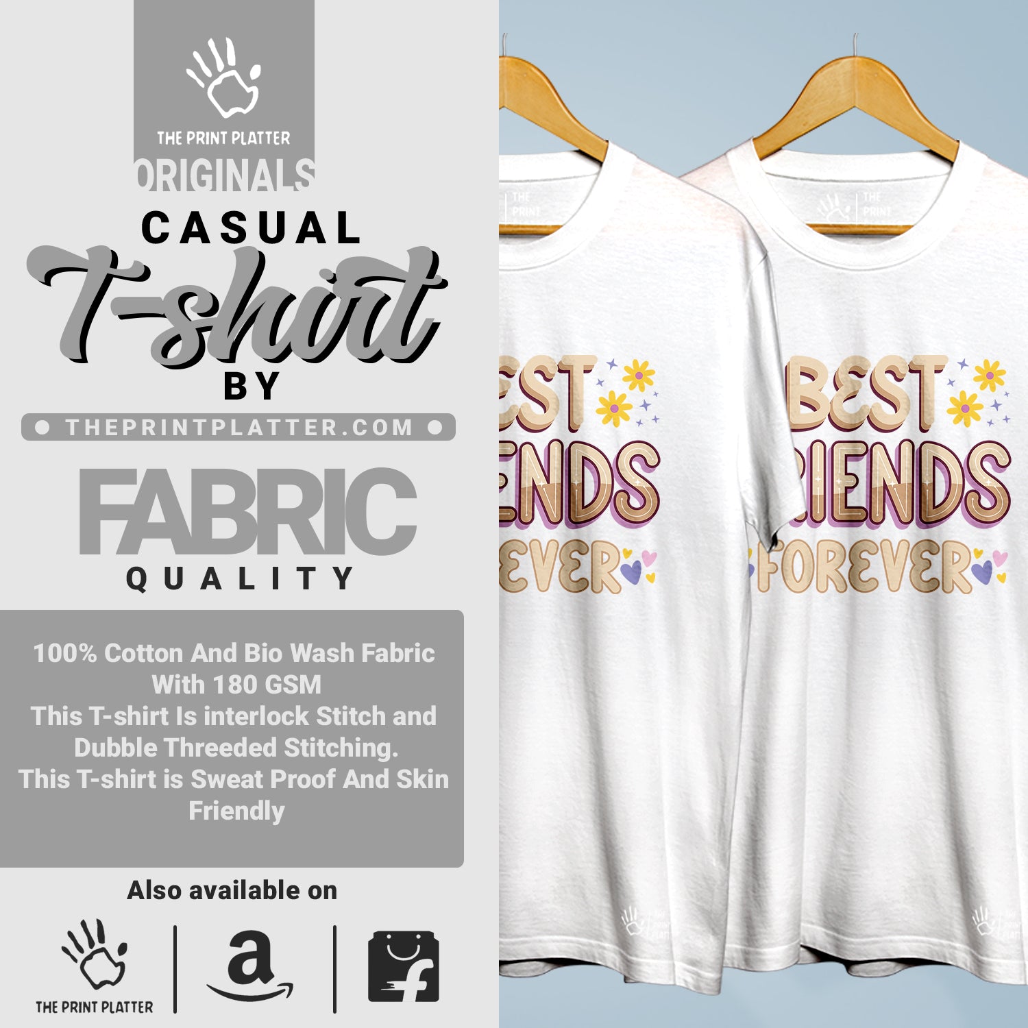 Best Friends Forever Cotton Bio Wash 180gsm T-shirt | 3Combo-FriendshipDay-13-BFF