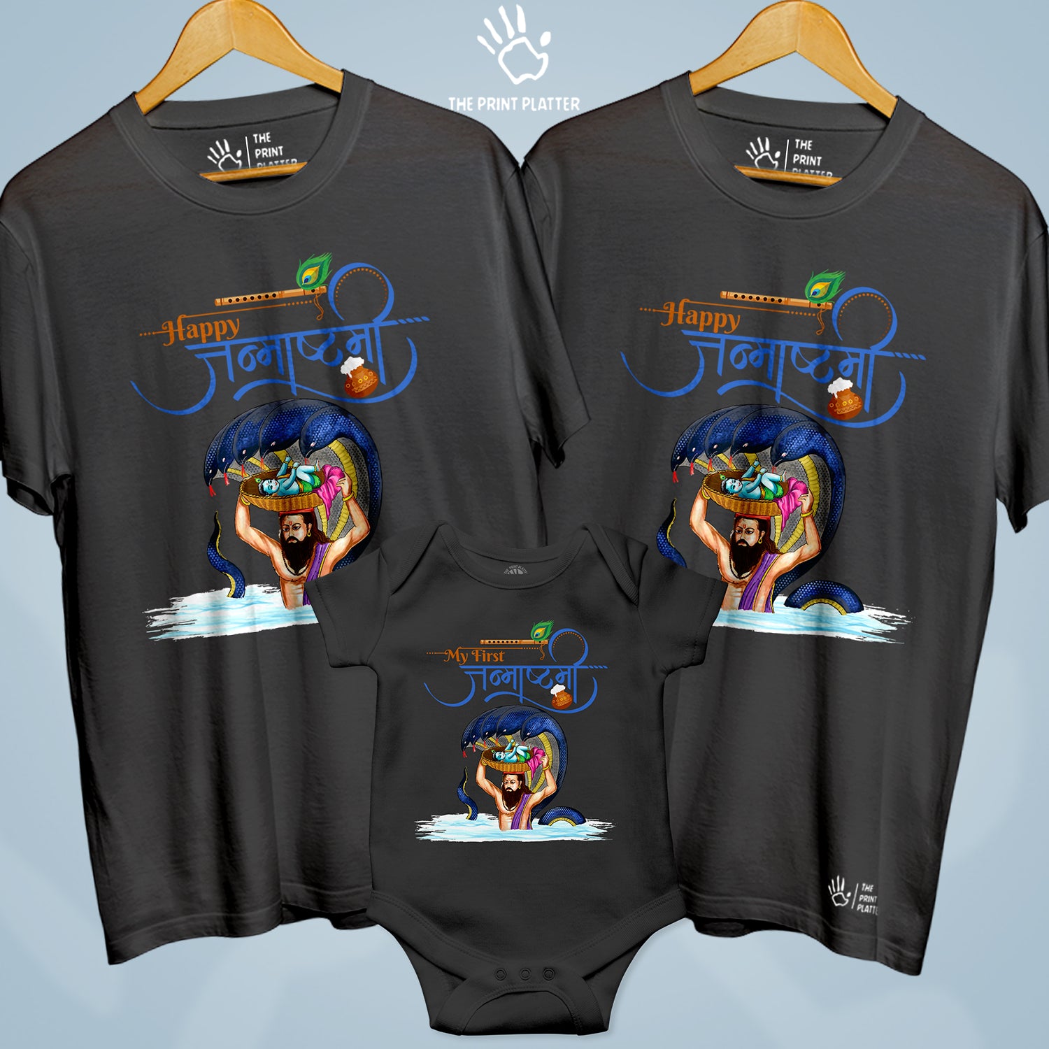 Happy Janmashtami Unisex Cotton Bio Wash 180gsm T-shirt + Half Sleeve Romper Combo | 3Combo-Janmashtami-10