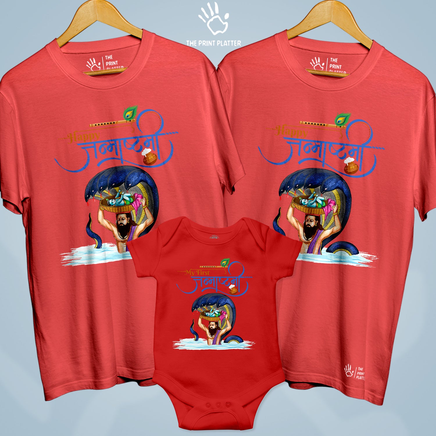 Happy Janmashtami Unisex Cotton Bio Wash 180gsm T-shirt + Half Sleeve Romper Combo | 3Combo-Janmashtami-10