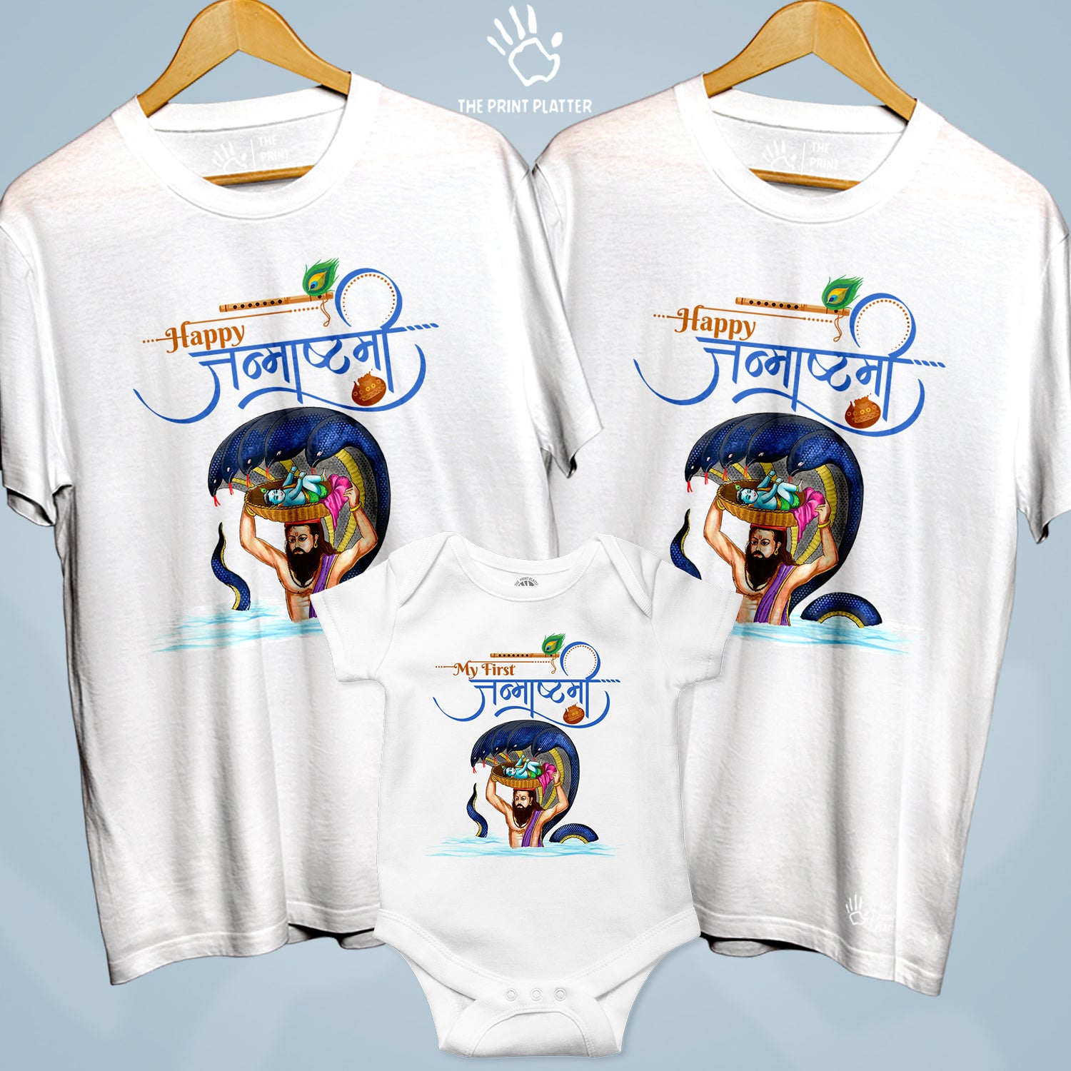 Happy Janmashtami Unisex Cotton Bio Wash 180gsm T-shirt + Half Sleeve Romper Combo | 3Combo-Janmashtami-10