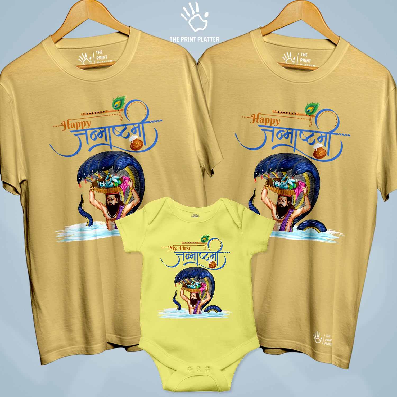 Happy Janmashtami Unisex Cotton Bio Wash 180gsm T-shirt + Half Sleeve Romper Combo | 3Combo-Janmashtami-10