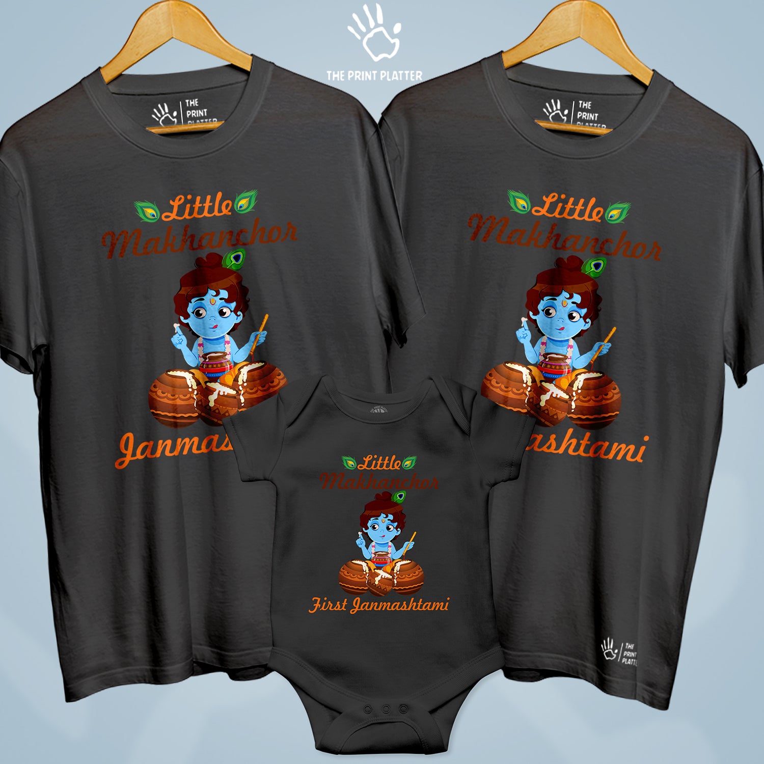 Little Makhanchor Janmashtami Unisex Cotton Bio Wash 180gsm T-shirt + Half Sleeve Romper Combo | 3Combo-Janmashtami-11