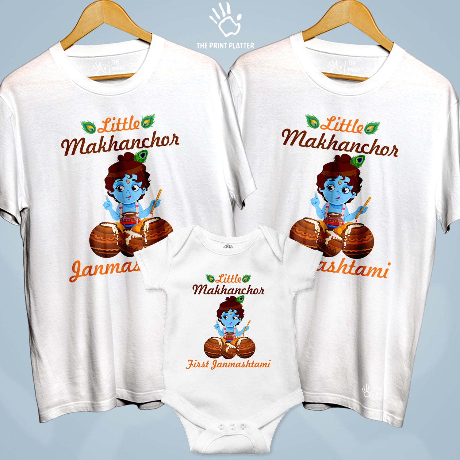 Little Makhanchor Janmashtami Unisex Cotton Bio Wash 180gsm T-shirt + Half Sleeve Romper Combo | 3Combo-Janmashtami-11