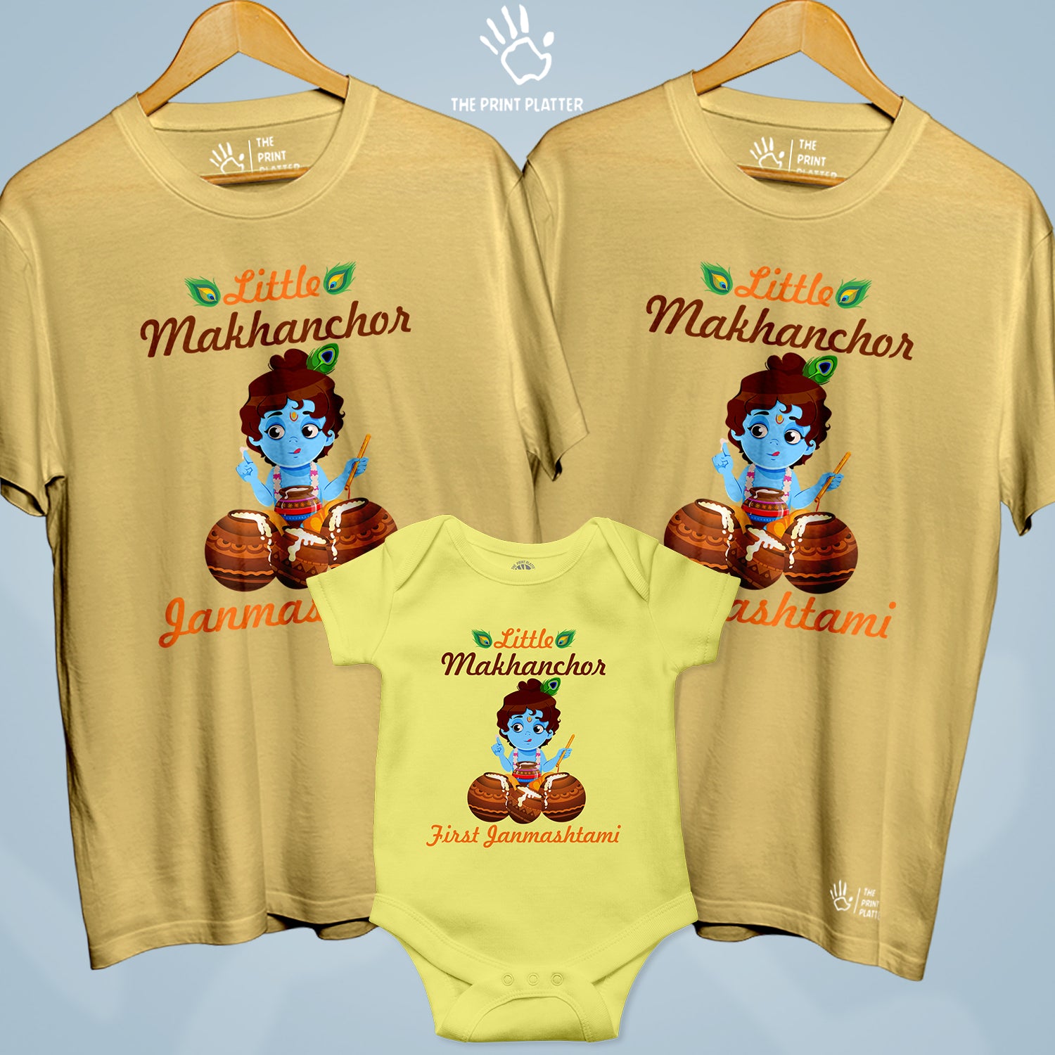 Little Makhanchor Janmashtami Unisex Cotton Bio Wash 180gsm T-shirt + Half Sleeve Romper Combo | 3Combo-Janmashtami-11