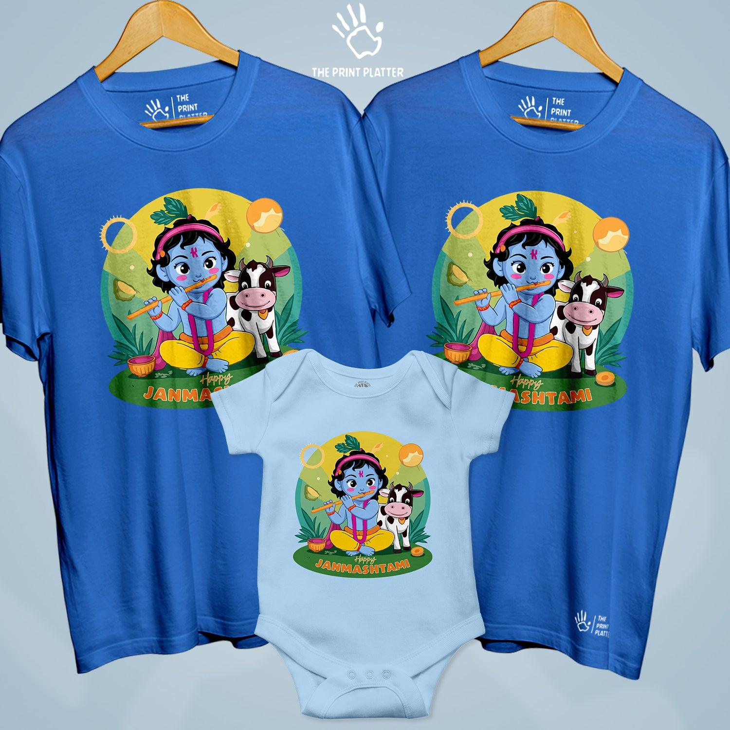 Janmashtami Unisex Cotton Bio Wash 180gsm T-shirt + Half Sleeve Romper Combo | 3Combo-Janmashtami-2