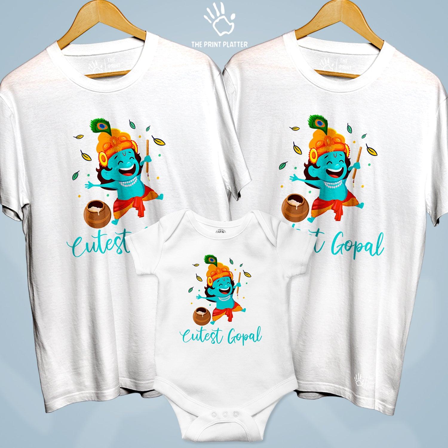 Cutest Gopal Unisex Cotton Bio Wash 180gsm T-shirt + Half Sleeve Romper Combo | 3Combo-Janmashtami-3