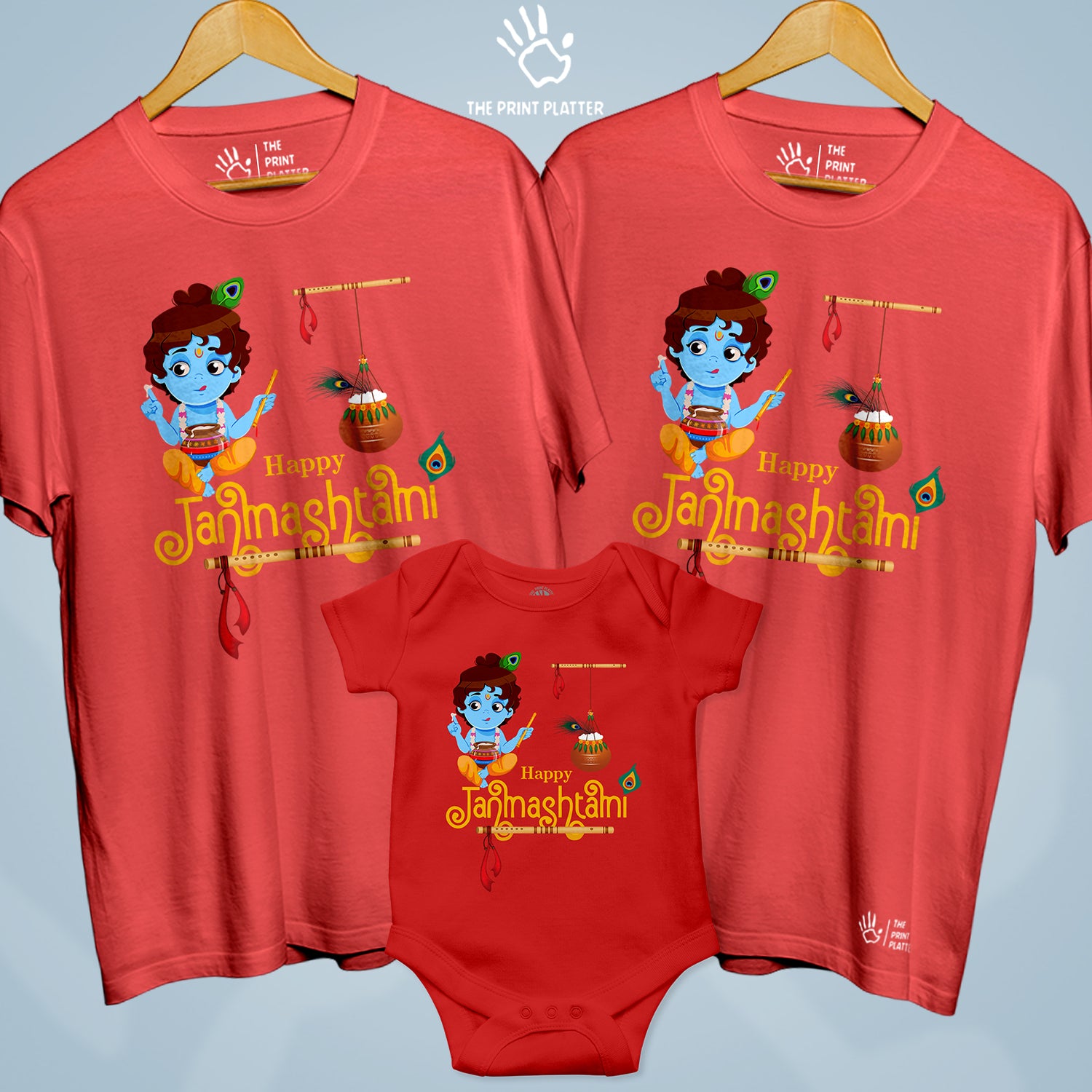 Happy Janmashtami Unisex Cotton Bio Wash 180gsm T-shirt + Half Sleeve Romper Combo | 3Combo-Janmashtami-8