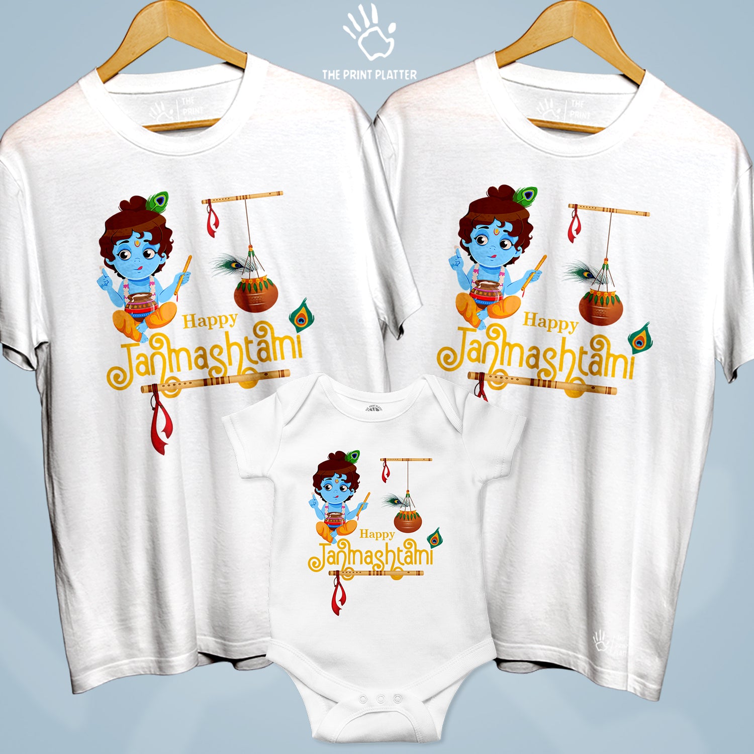 Happy Janmashtami Unisex Cotton Bio Wash 180gsm T-shirt + Half Sleeve Romper Combo | 3Combo-Janmashtami-8