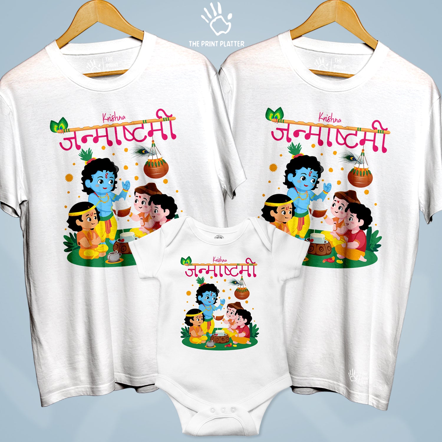 Krishna Janmashtami Unisex Cotton Bio Wash 180gsm T-shirt + Half Sleeve Romper Combo | 3Combo-Janmashtami-9