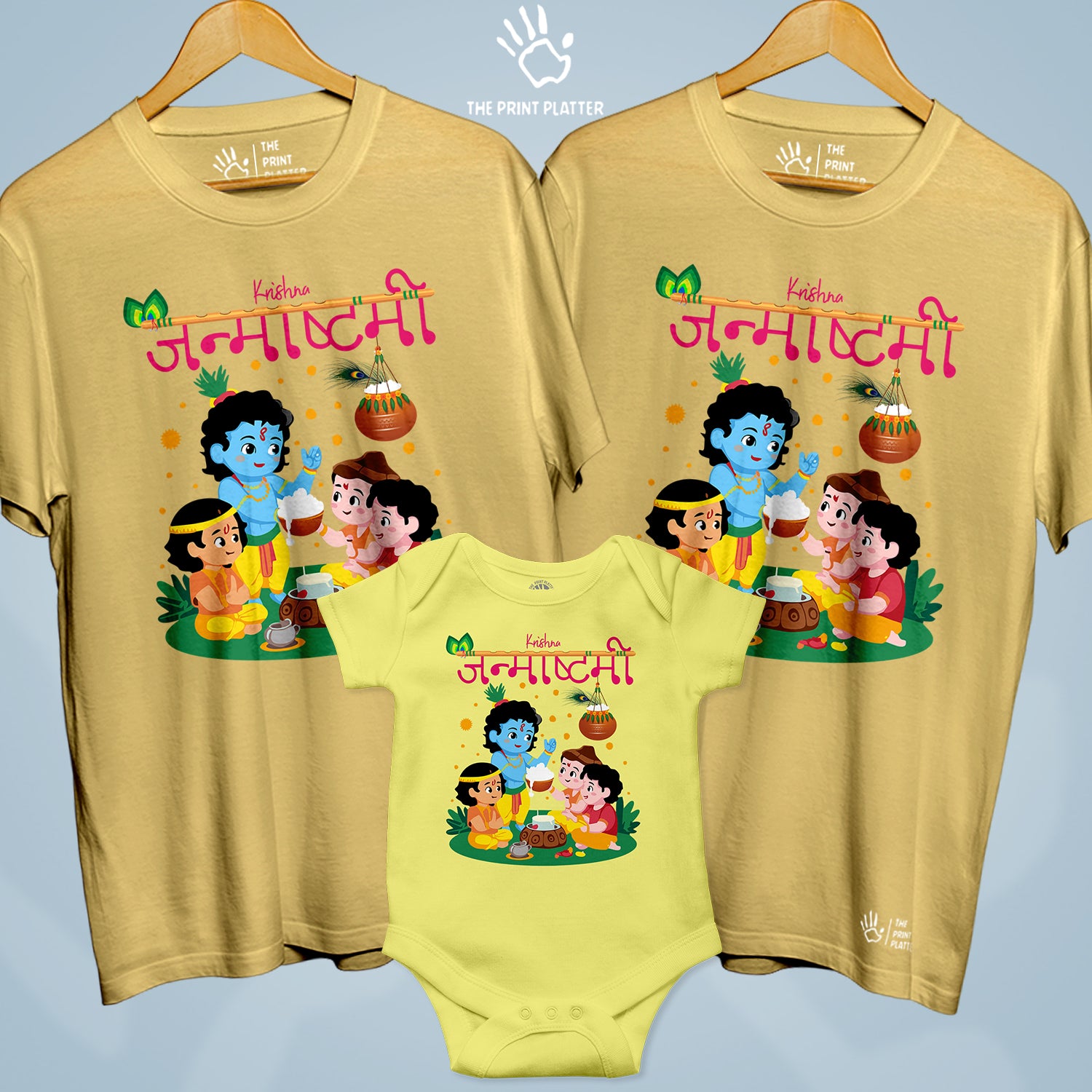 Krishna Janmashtami Unisex Cotton Bio Wash 180gsm T-shirt + Half Sleeve Romper Combo | 3Combo-Janmashtami-9