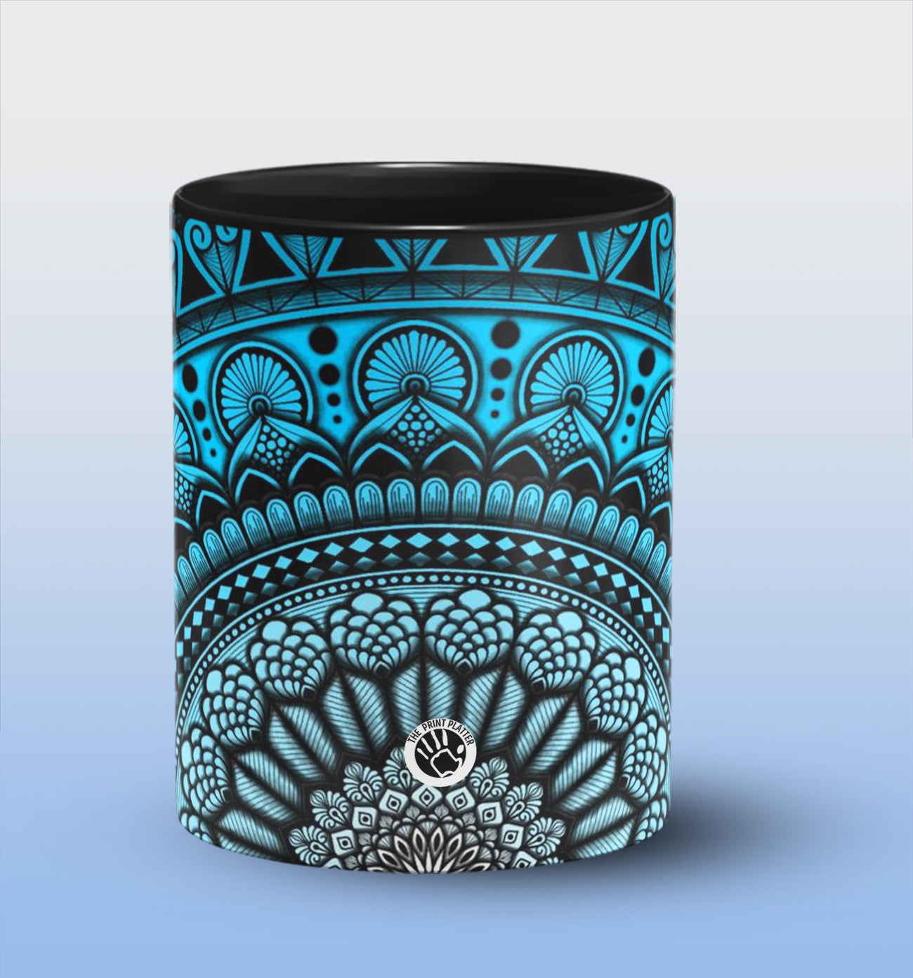 Blue Mandala Inside Black Ceramic Coffee Mug 330 ml, Microwave & Dishwasher Safe| CM-05