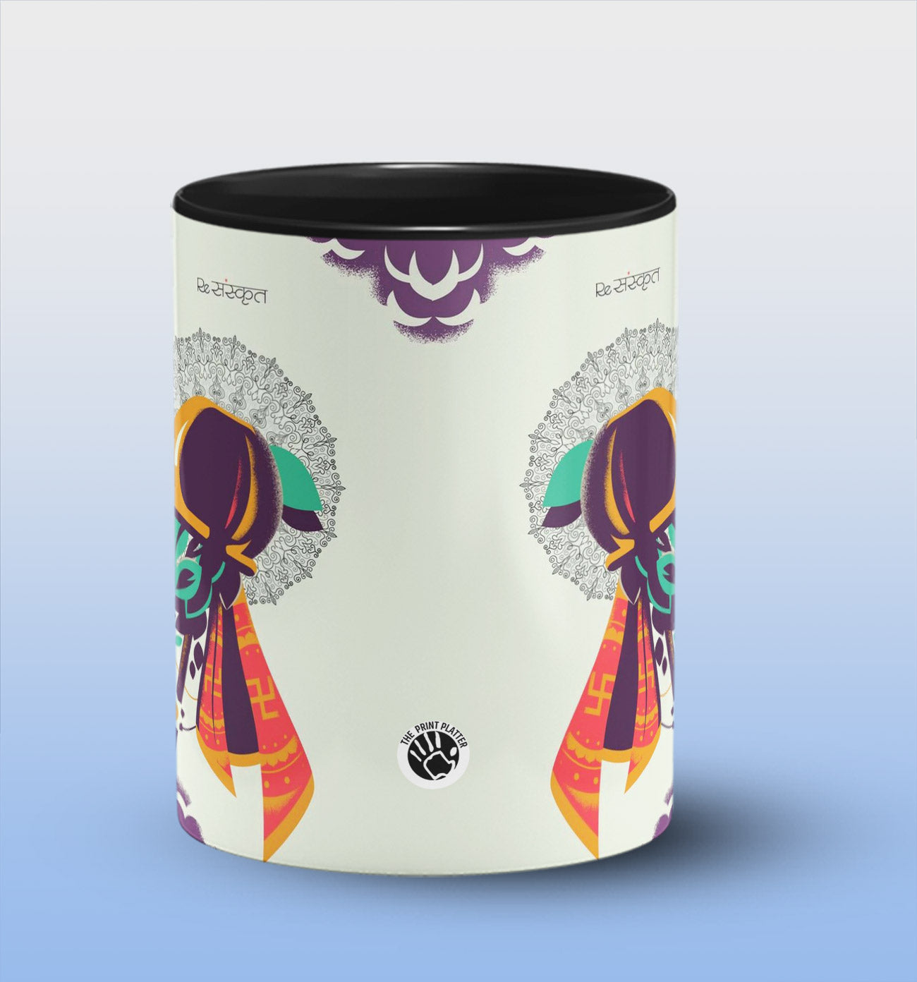 Gudi padwa Inside Black Ceramic Coffee Mug 330 ml, Microwave & Dishwasher Safe| CM-14