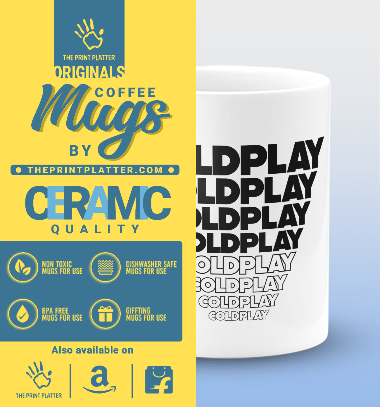 Coldplay White Cermic Coffee Mug 330 ml, Microwave & Dishwasher Safe| CM-R141