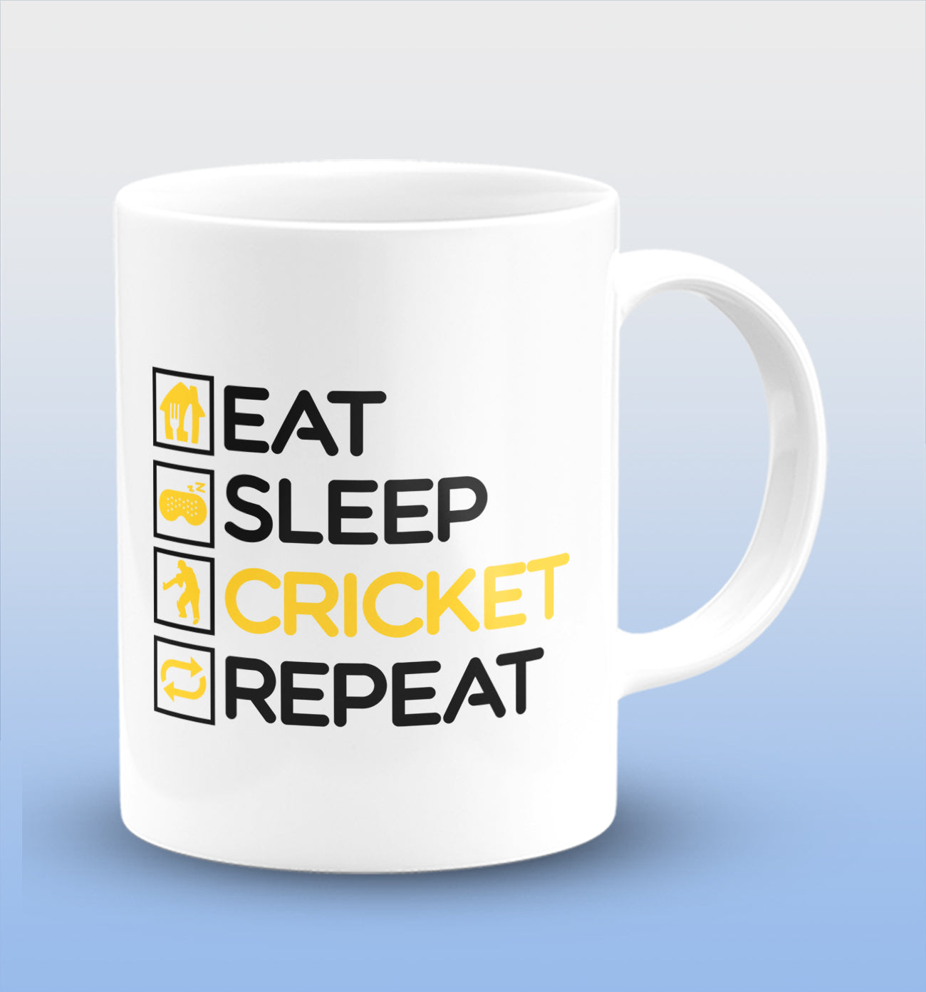 Eat Sleep Cricket Repeat White Cermic Coffee Mug 330 ml, Microwave & Dishwasher Safe| CM-R162