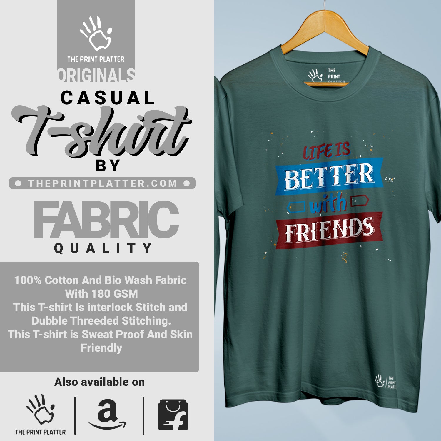 Life Is Better With Friends Cotton Bio Wash 180gsm T-shirt | Combo-FriendshipDay-10-LBWF