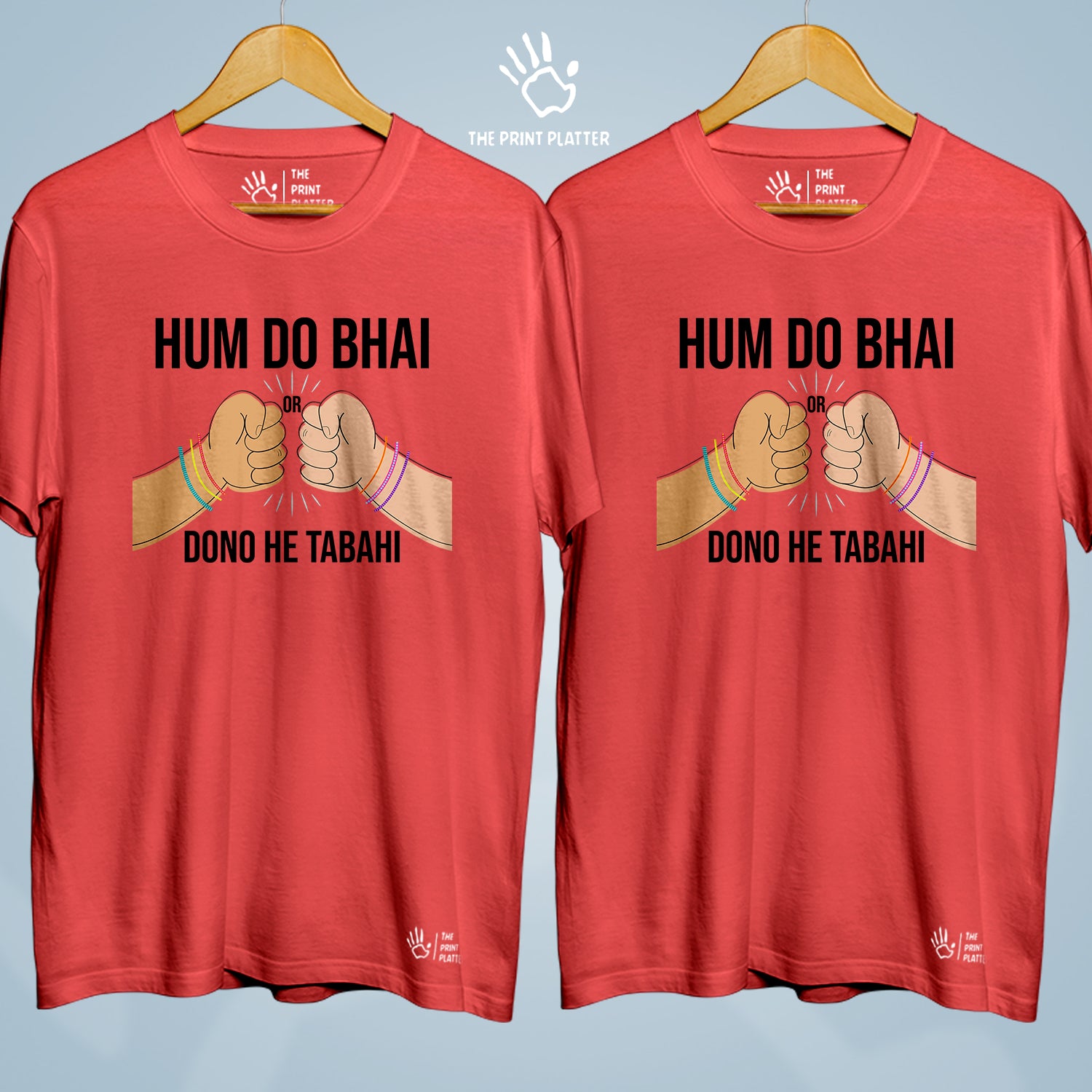 Hum Do Bhai Or Dono He Tabahi  Cotton Bio Wash 180gsm T-shirt | Combo-FriendshipDay-15-HDB