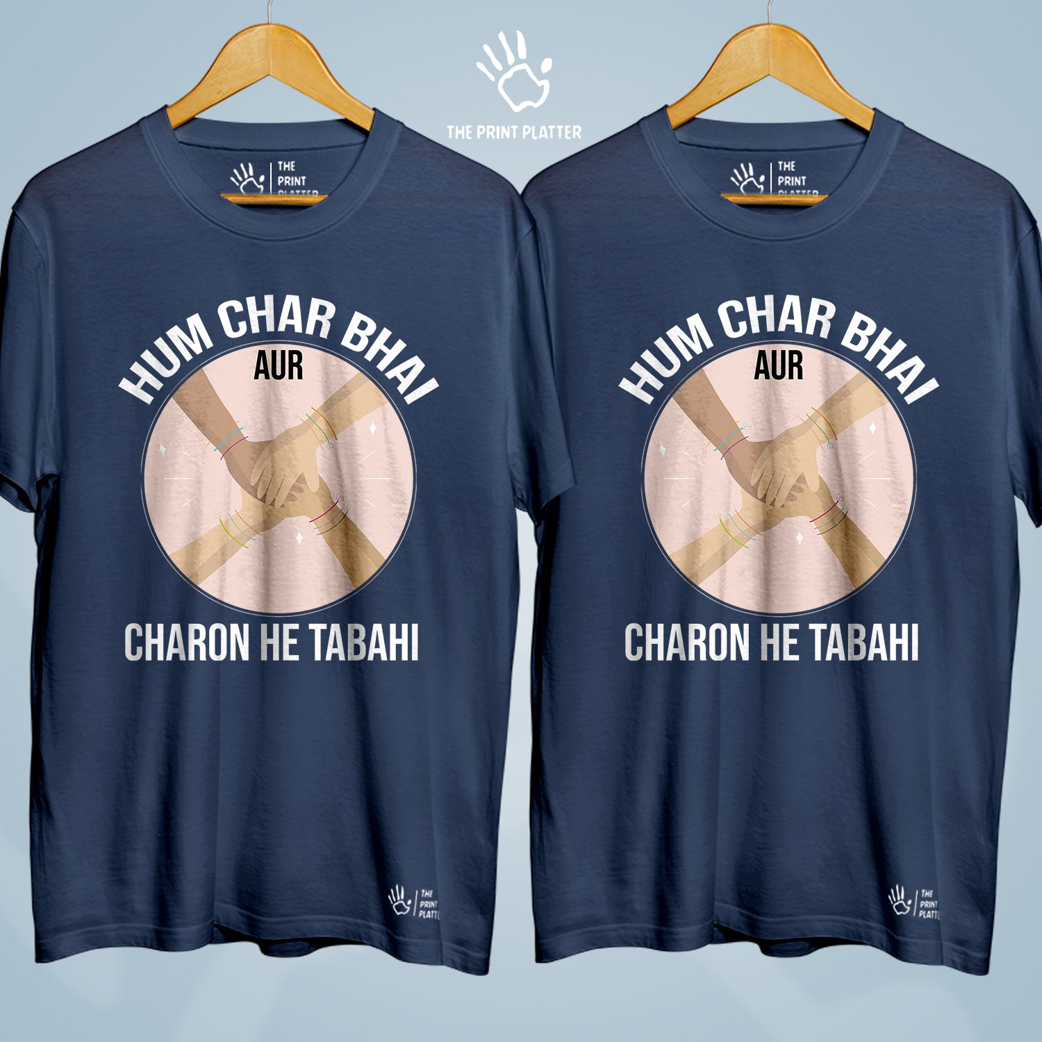 Hum Char Bhai Aur Charon He Tabahi Cotton Bio Wash 180gsm T-shirt | Combo-FriendshipDay-17-HCB