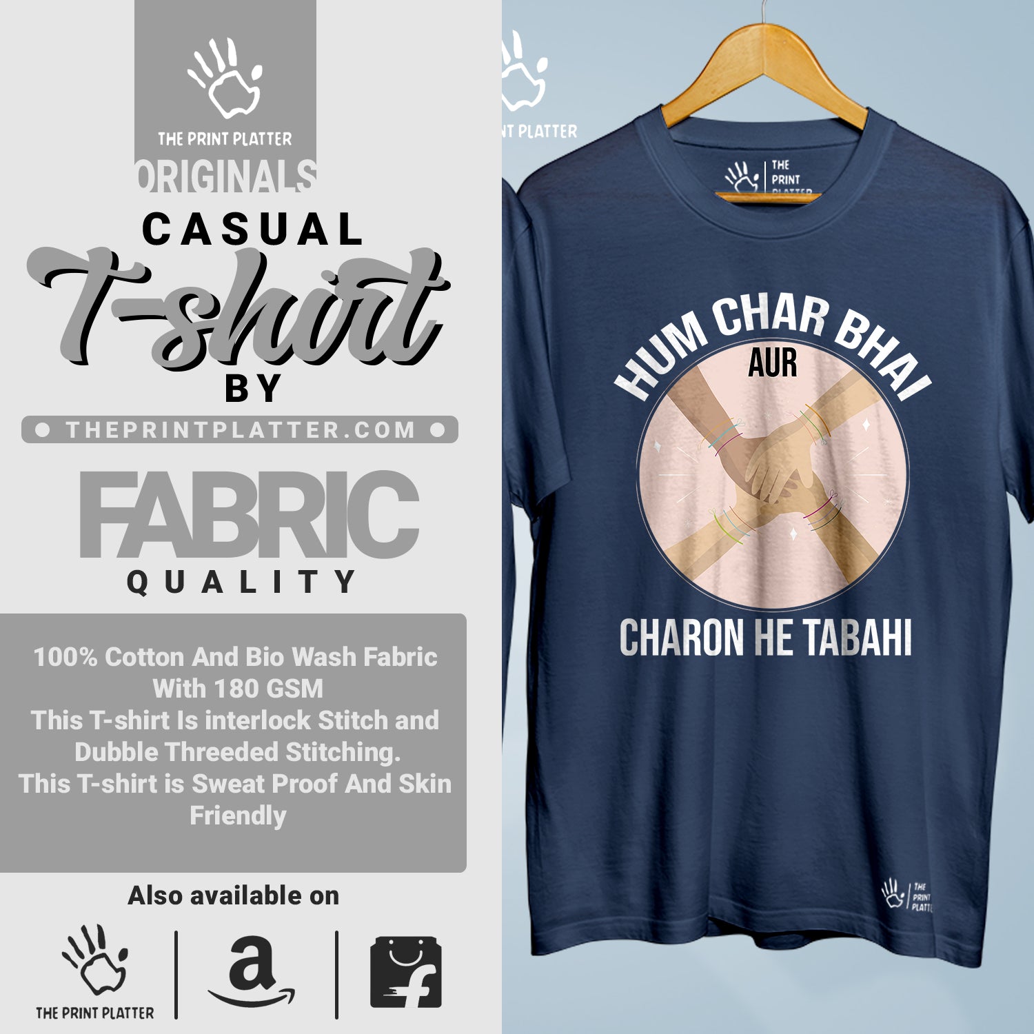 Hum Char Bhai Aur Charon He Tabahi Cotton Bio Wash 180gsm T-shirt | Combo-FriendshipDay-17-HCB