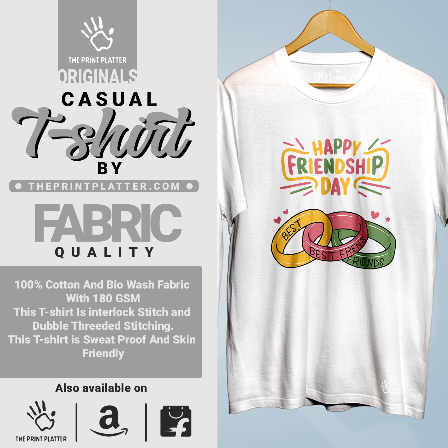 Happy Friendship Day Cotton Bio Wash 180gsm T-shirt | Combo-FriendshipDay-6-HFD