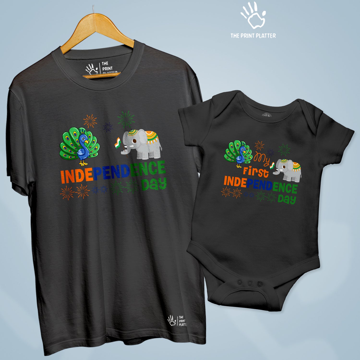 Independence Day Unisex Cotton Bio Wash 180gsm T-shirt + Half Sleeve Romper Combo| Combo-IndependenceDay-3