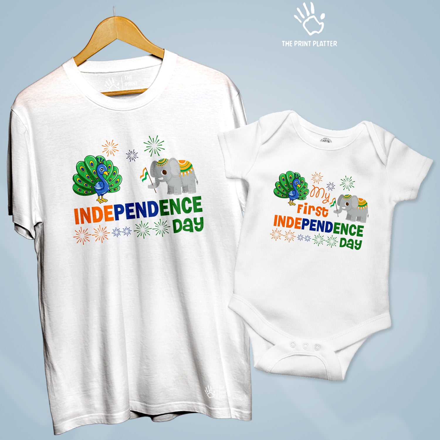 Independence Day Unisex Cotton Bio Wash 180gsm T-shirt + Half Sleeve Romper Combo| Combo-IndependenceDay-3