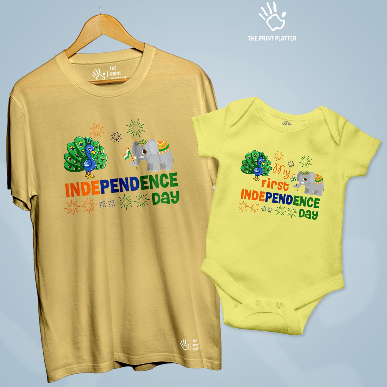 Independence Day Unisex Cotton Bio Wash 180gsm T-shirt + Half Sleeve Romper Combo| Combo-IndependenceDay-3