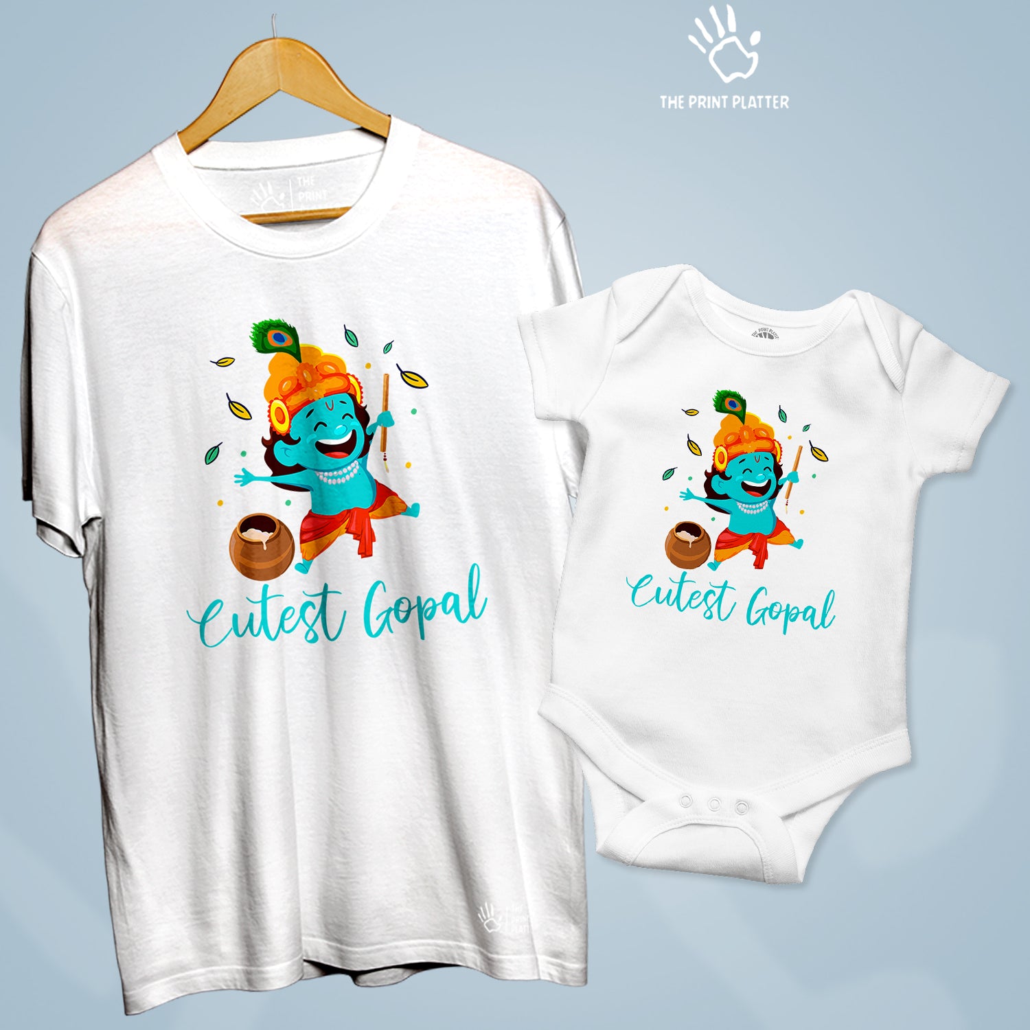 Cutest Gopal Unisex Cotton Bio Wash 180gsm T-shirt + Half Sleeve Romper Combo | Combo-Janmashtami-3