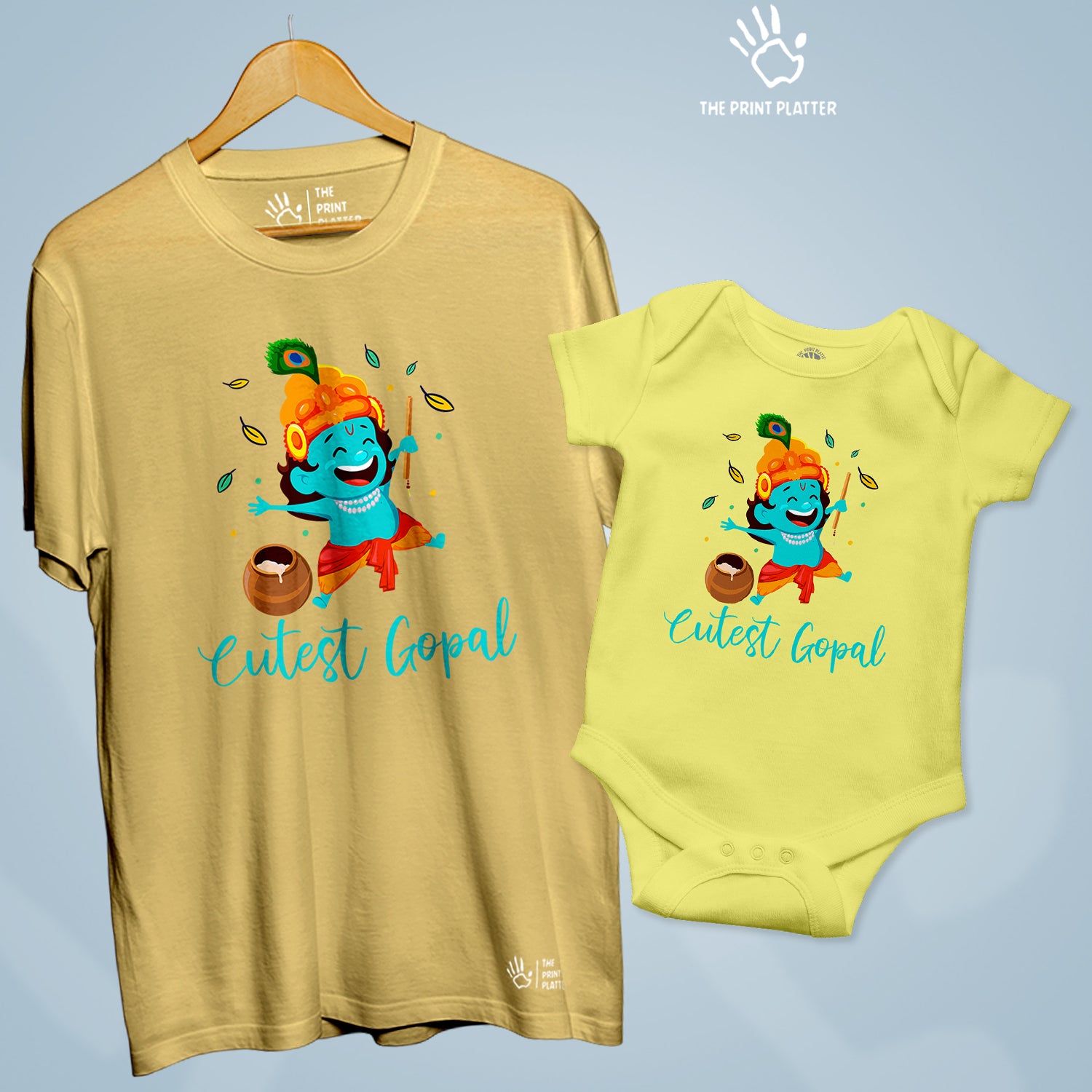 Cutest Gopal Unisex Cotton Bio Wash 180gsm T-shirt + Half Sleeve Romper Combo | Combo-Janmashtami-3