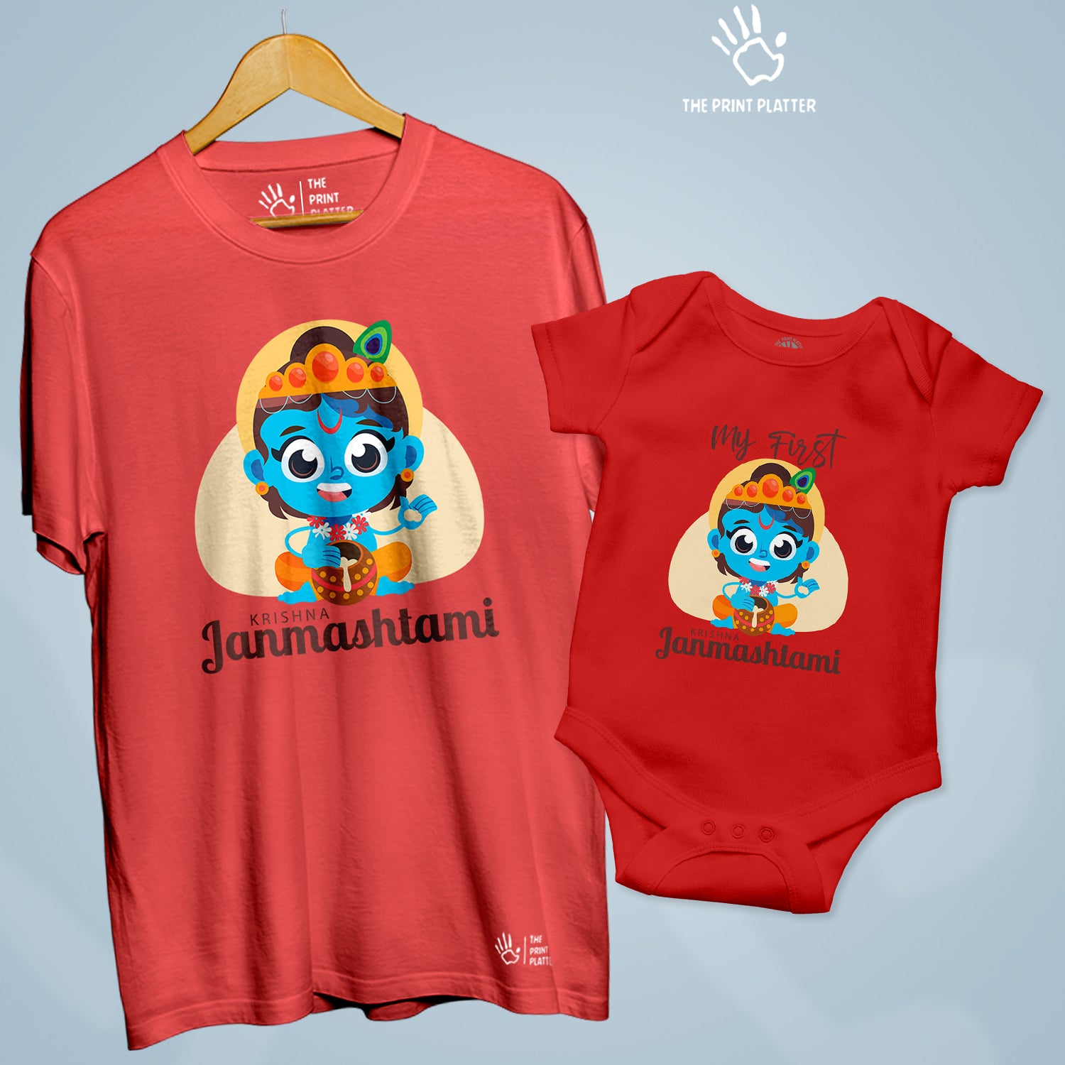 Krishna Janmashtami Unisex Cotton Bio Wash 180gsm T-shirt + Half Sleeve Romper Combo | Combo-Janmashtami-5