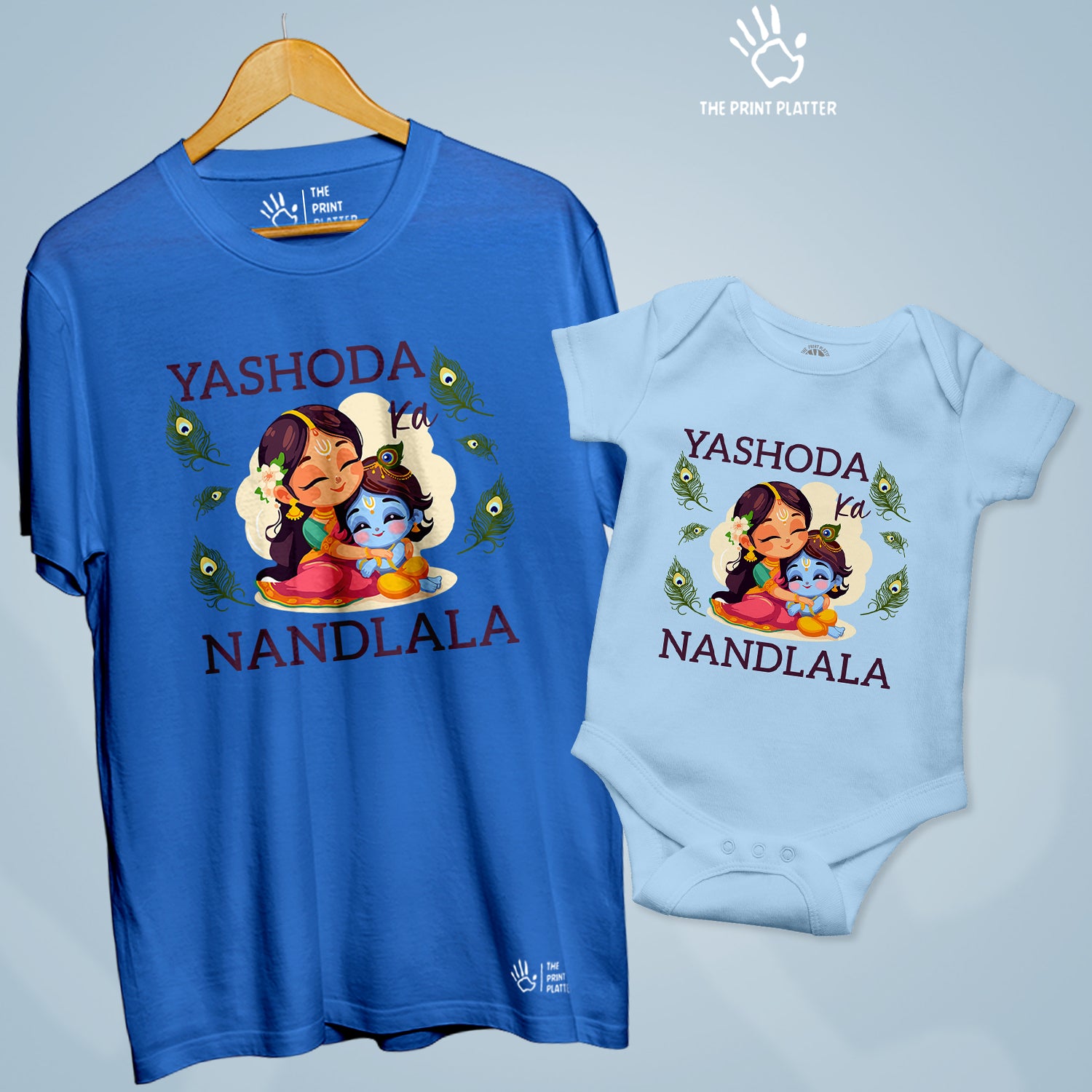 Yashoda ka Nandlala Unisex Cotton Bio Wash 180gsm T-shirt + Half Sleeve Romper Combo | Combo-Janmashtami-6