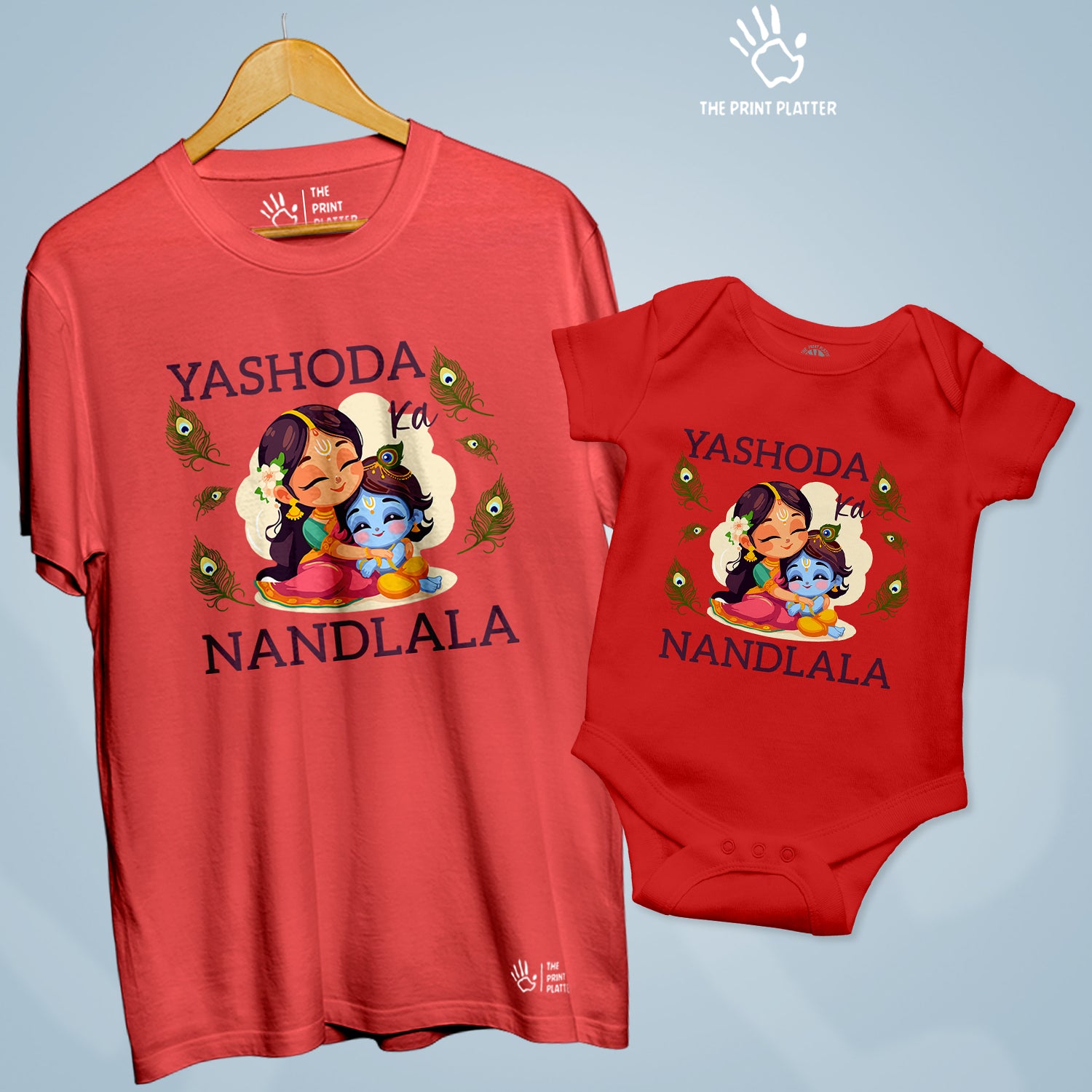 Yashoda ka Nandlala Unisex Cotton Bio Wash 180gsm T-shirt + Half Sleeve Romper Combo | Combo-Janmashtami-6