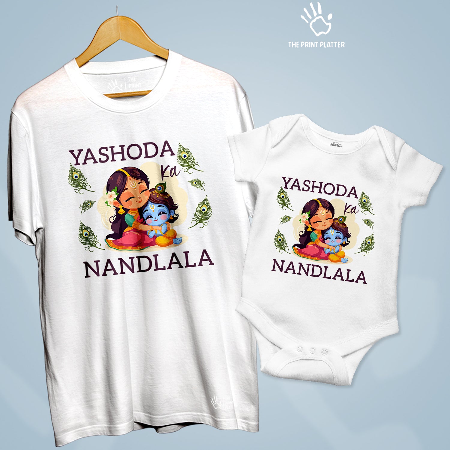 Yashoda ka Nandlala Unisex Cotton Bio Wash 180gsm T-shirt + Half Sleeve Romper Combo | Combo-Janmashtami-6