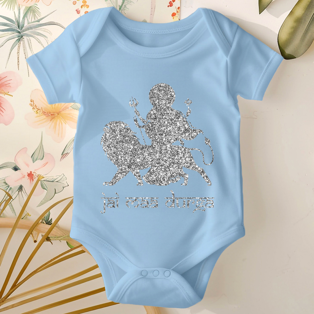 Durga Pooja Baby Romper - Jai Maa Durga- Sliver