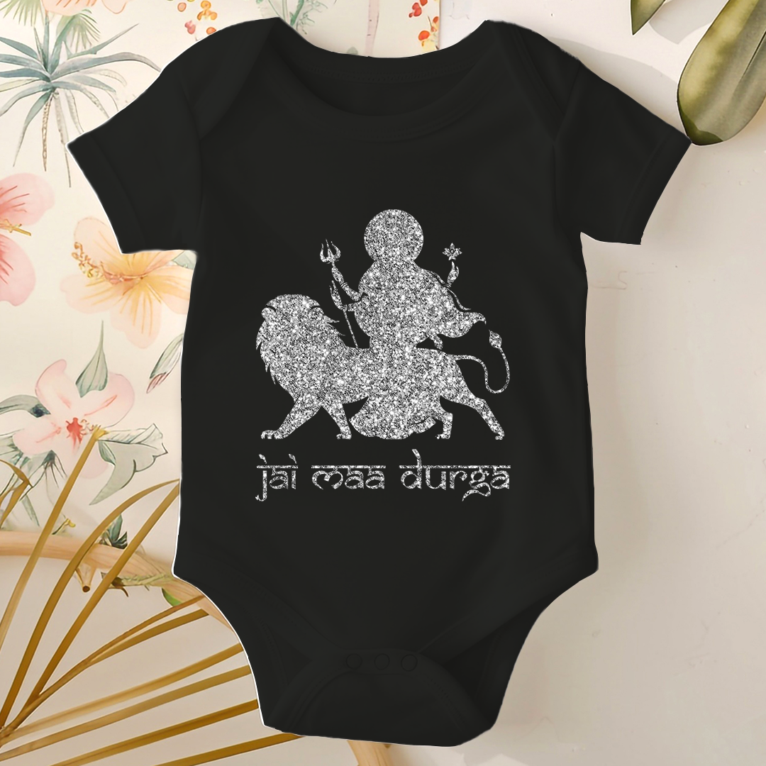 Durga Pooja Baby Romper - Jai Maa Durga- Sliver