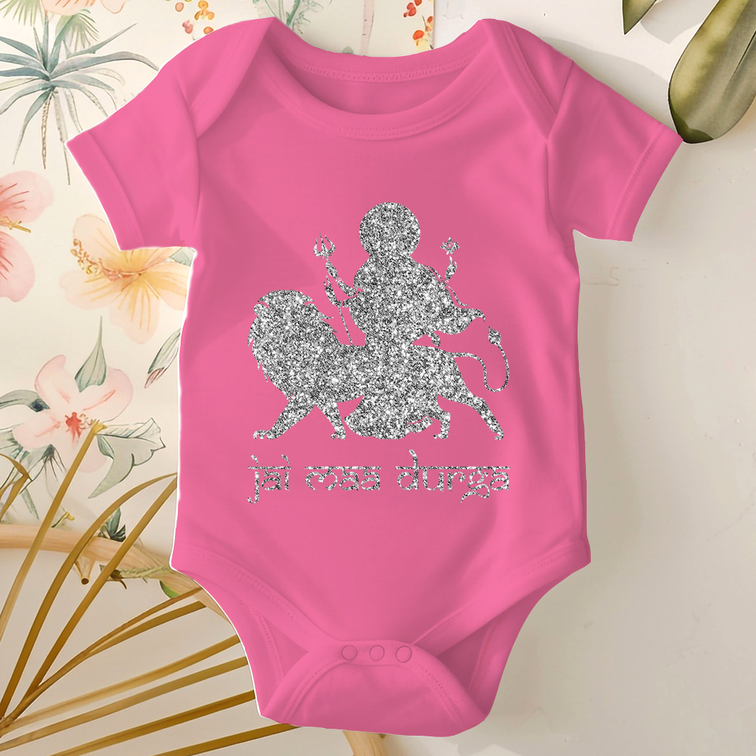 Durga Pooja Baby Romper - Jai Maa Durga- Sliver