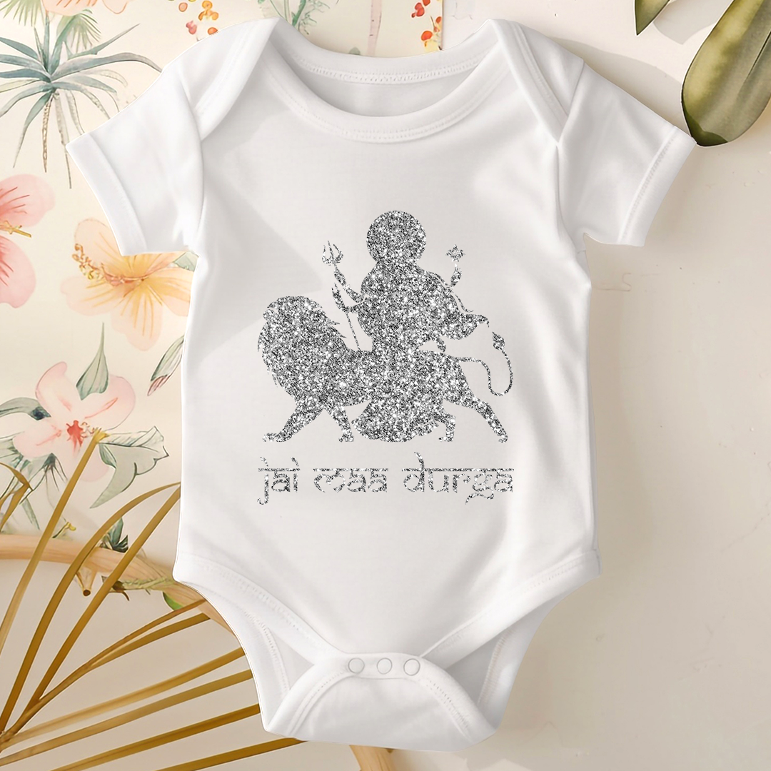 Durga Pooja Baby Romper - Jai Maa Durga- Sliver