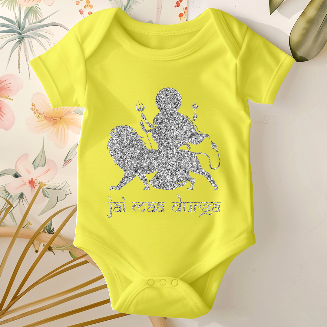 Durga Pooja Baby Romper - Jai Maa Durga- Sliver