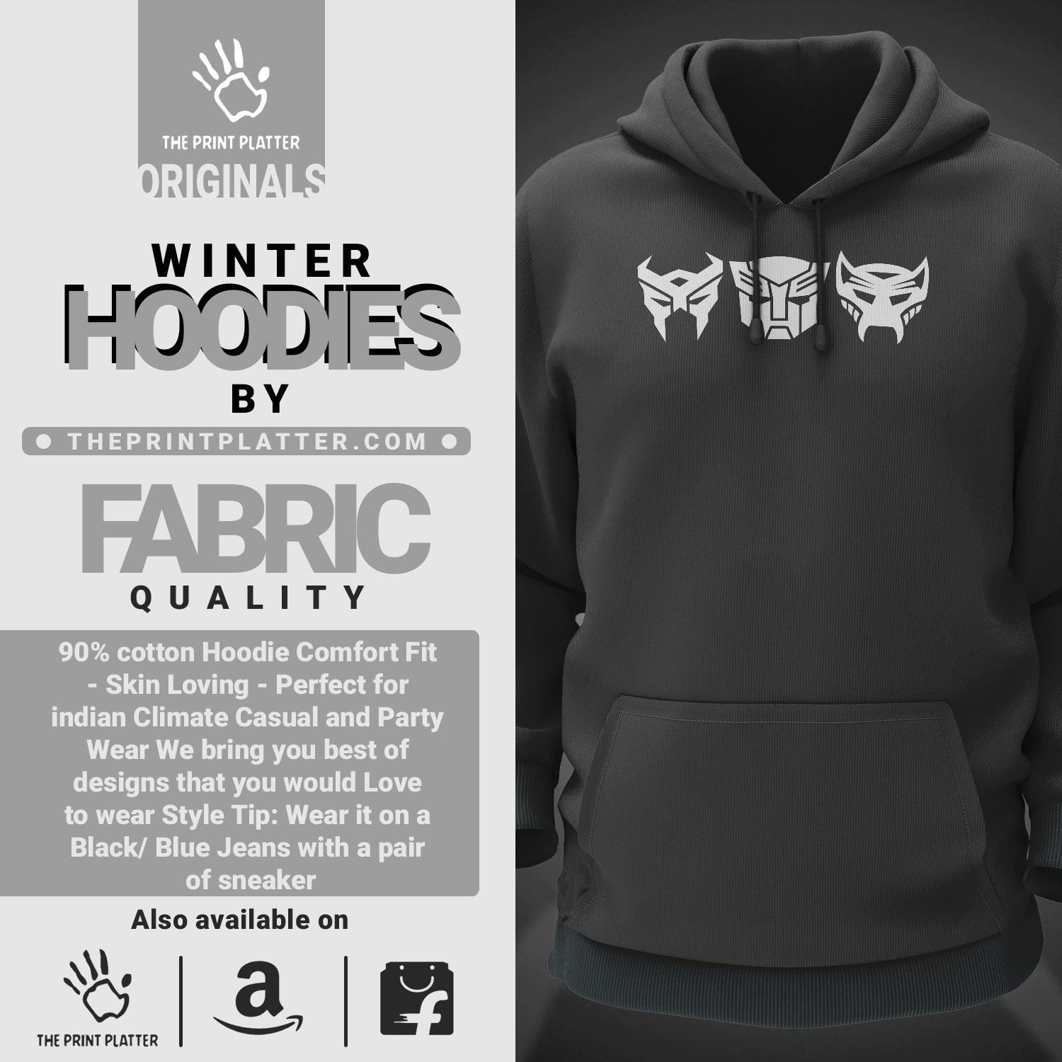 Transformers Cotton Bio Wash 330gsm Sweatshirt with Hood for Winter | H-R126